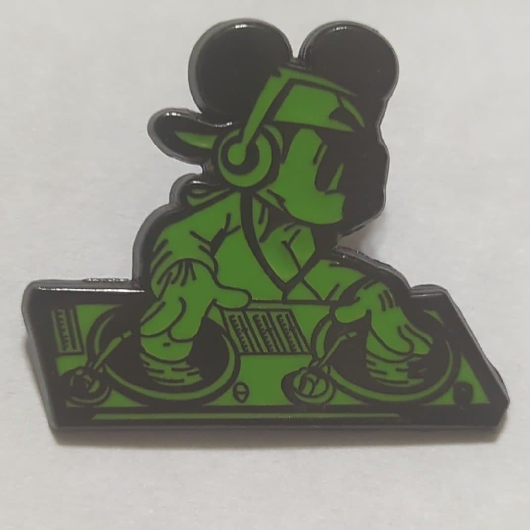 DJ Mickey Mouse Hipster Themed Pin (Green) front