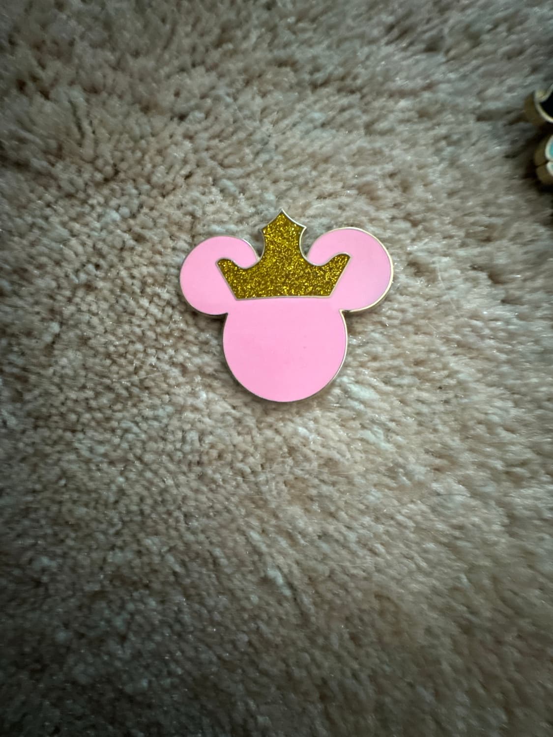 Pink Minnie Mouse Icon with Gold Glitter Crown Pin
