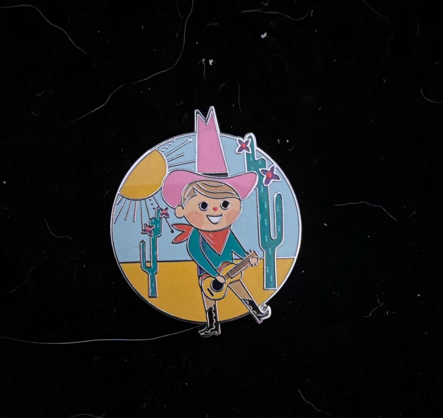 Hello 'It's A Small World' Mystery Pin - Cowboy Guitar Player front
