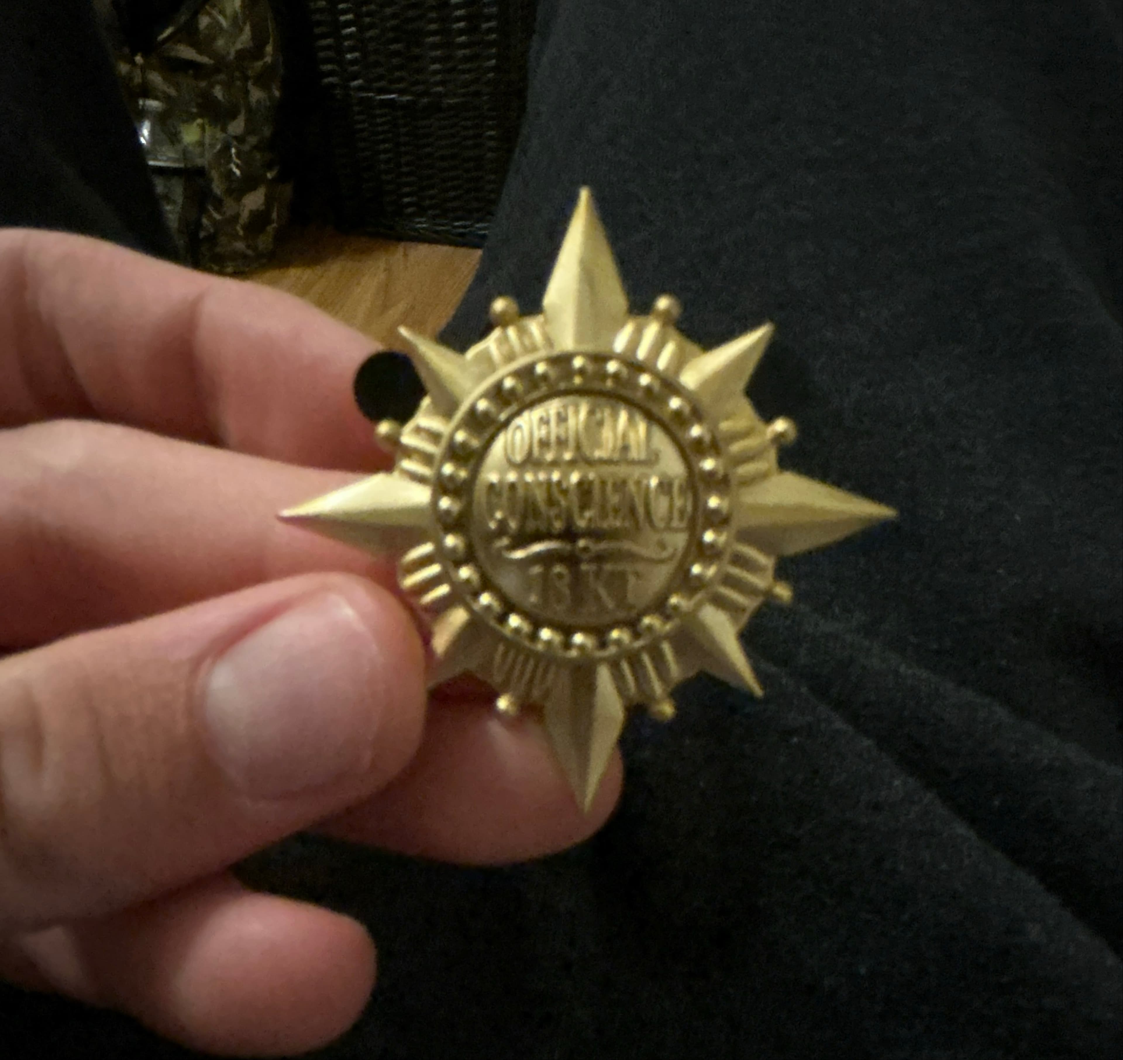 Jiminy Cricket Official Conscience 18kt Badge Pin front