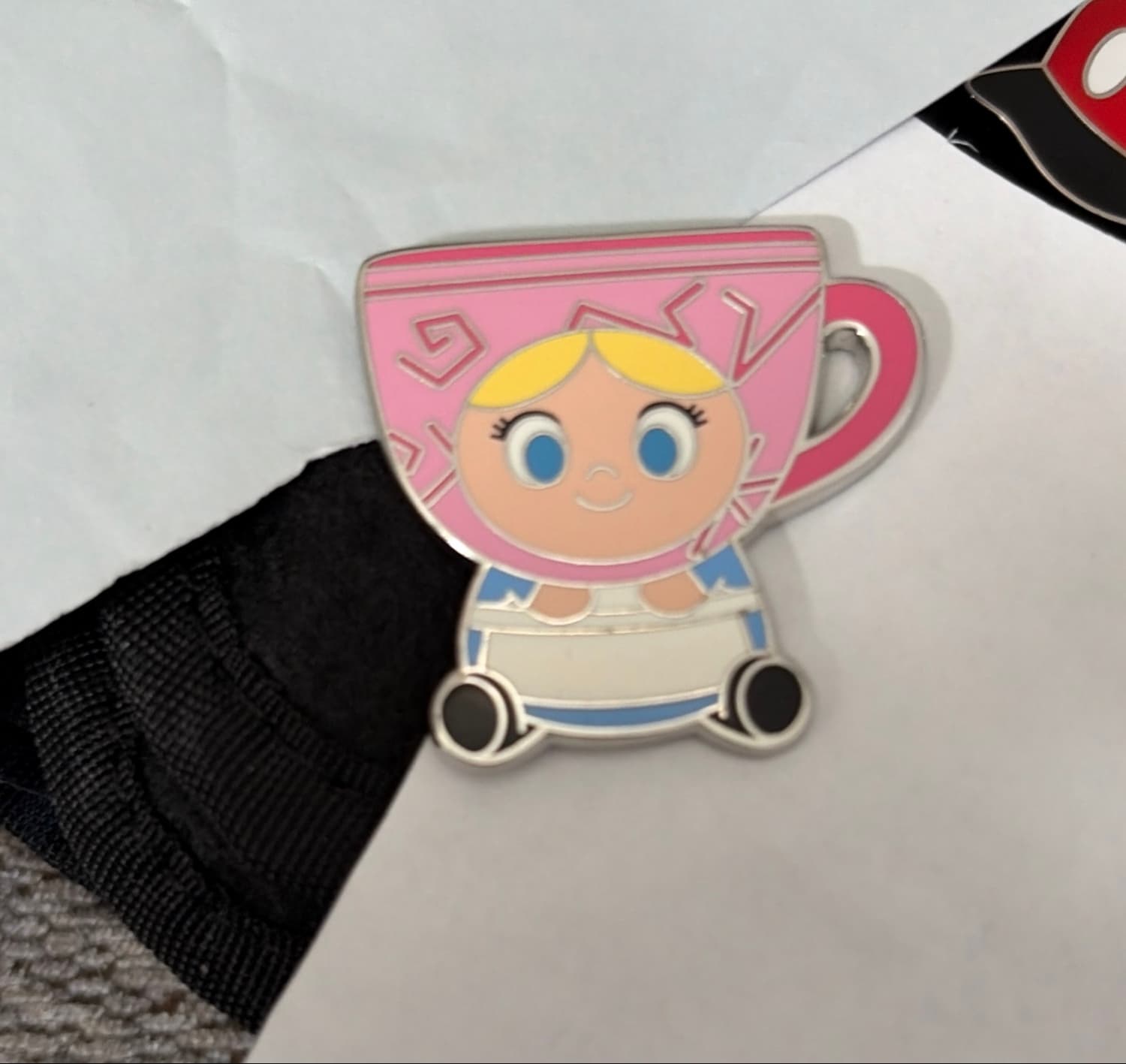 Alice in a Pink Sparkle Tea Cup pin