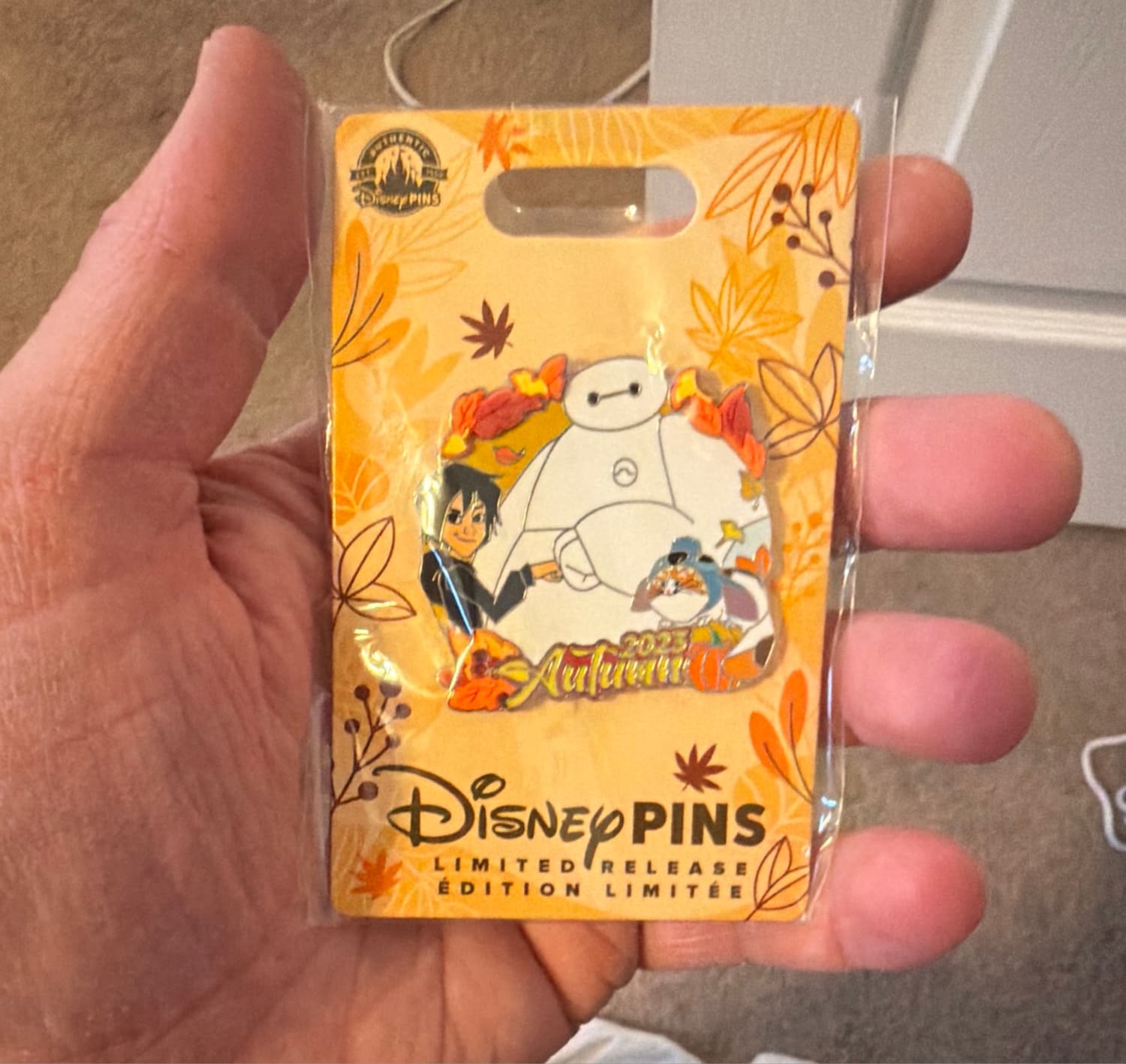 Disney Parks Seasons - Fall/Autumn 2023 - Baymax, Hiro, and Mochi Limited Release Pin front