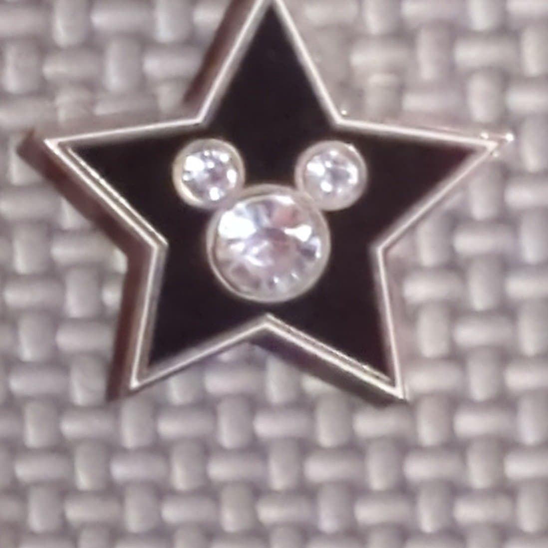 black Star with Jeweled Mickey Mouse Icon - Silver and White