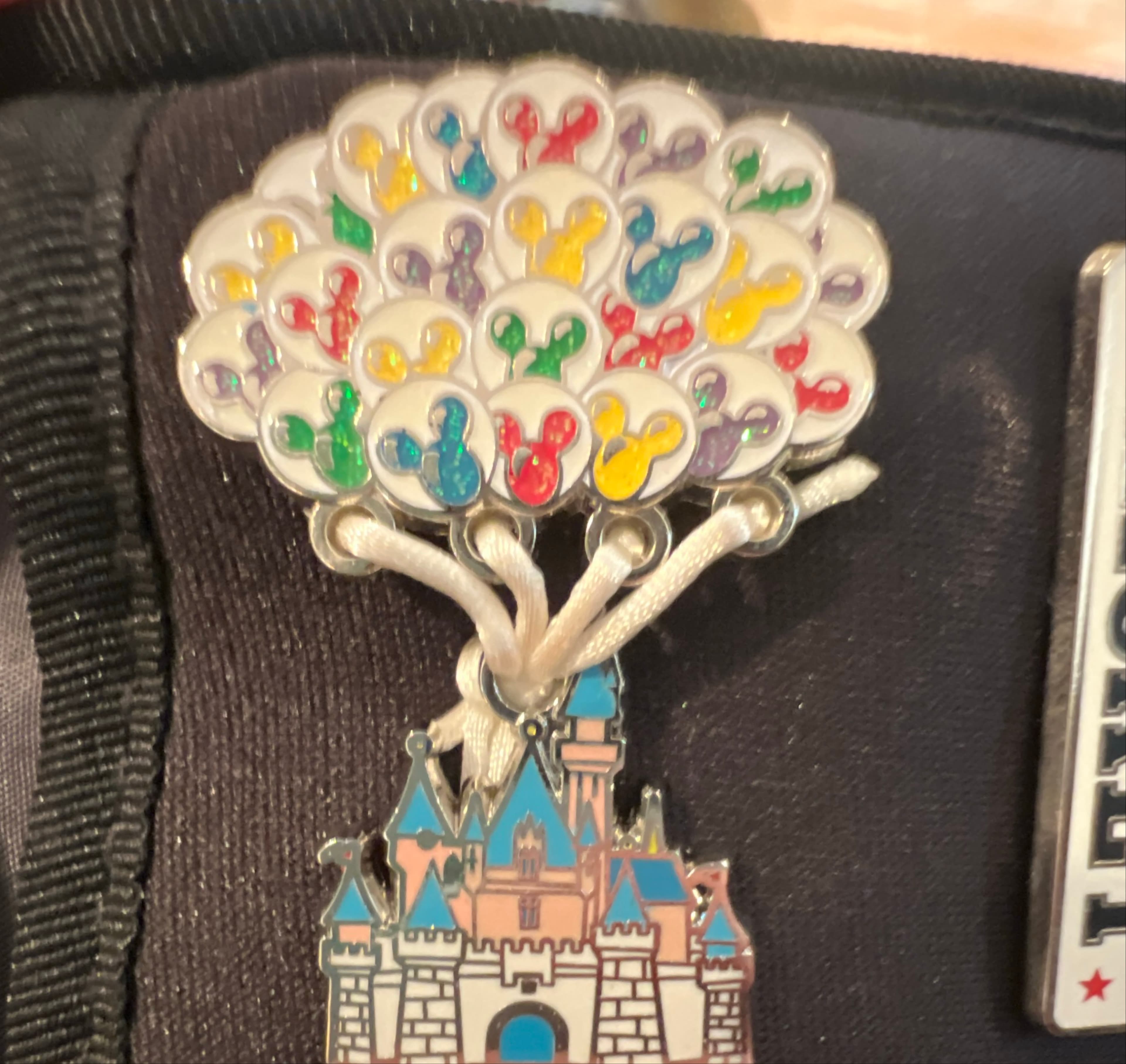 Sleeping Beauty Castle and Balloons Two-Piece Pin front