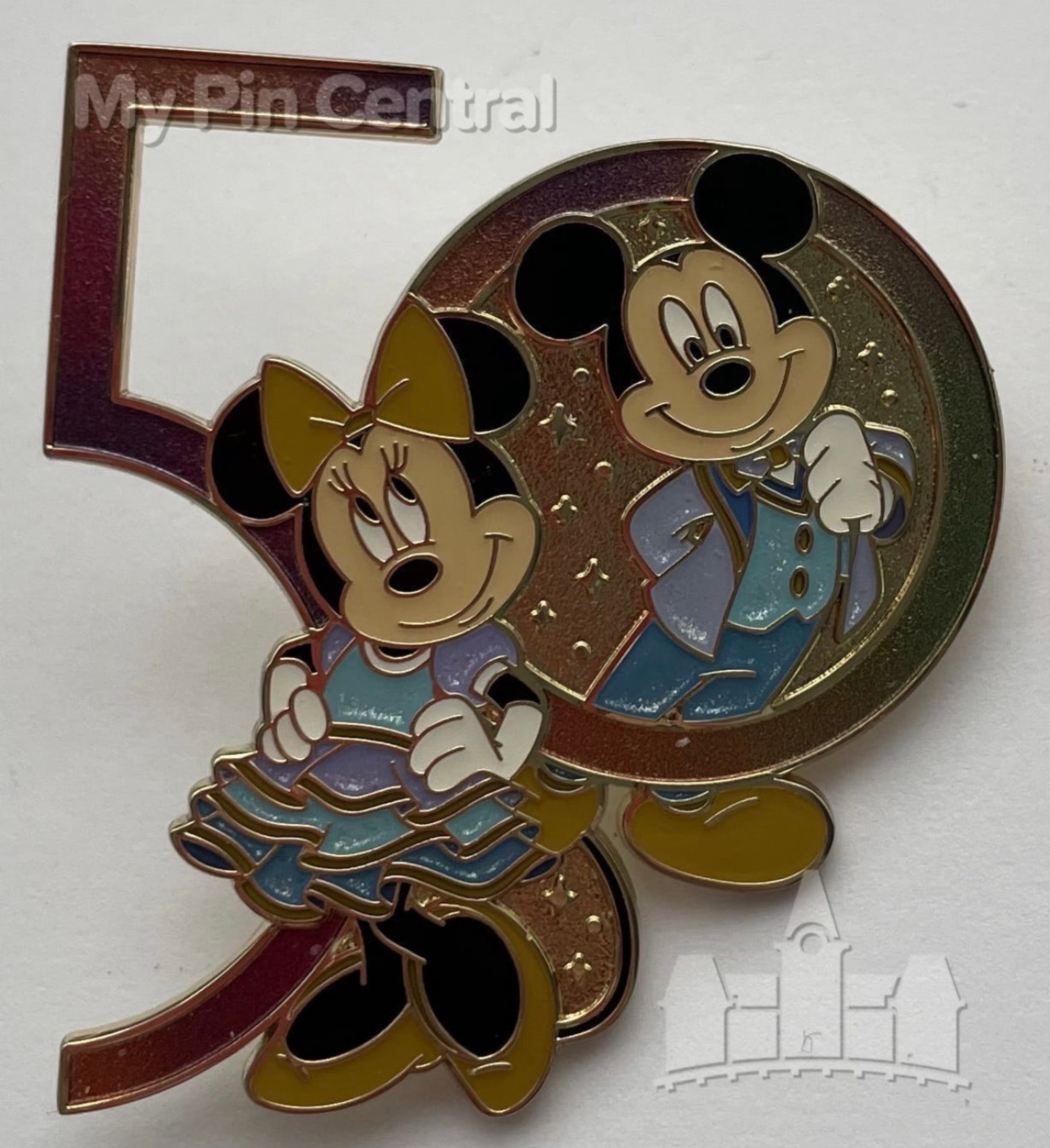 Walt Disney World 50th Anniversary Mickey and Minnie Mouse Pin front