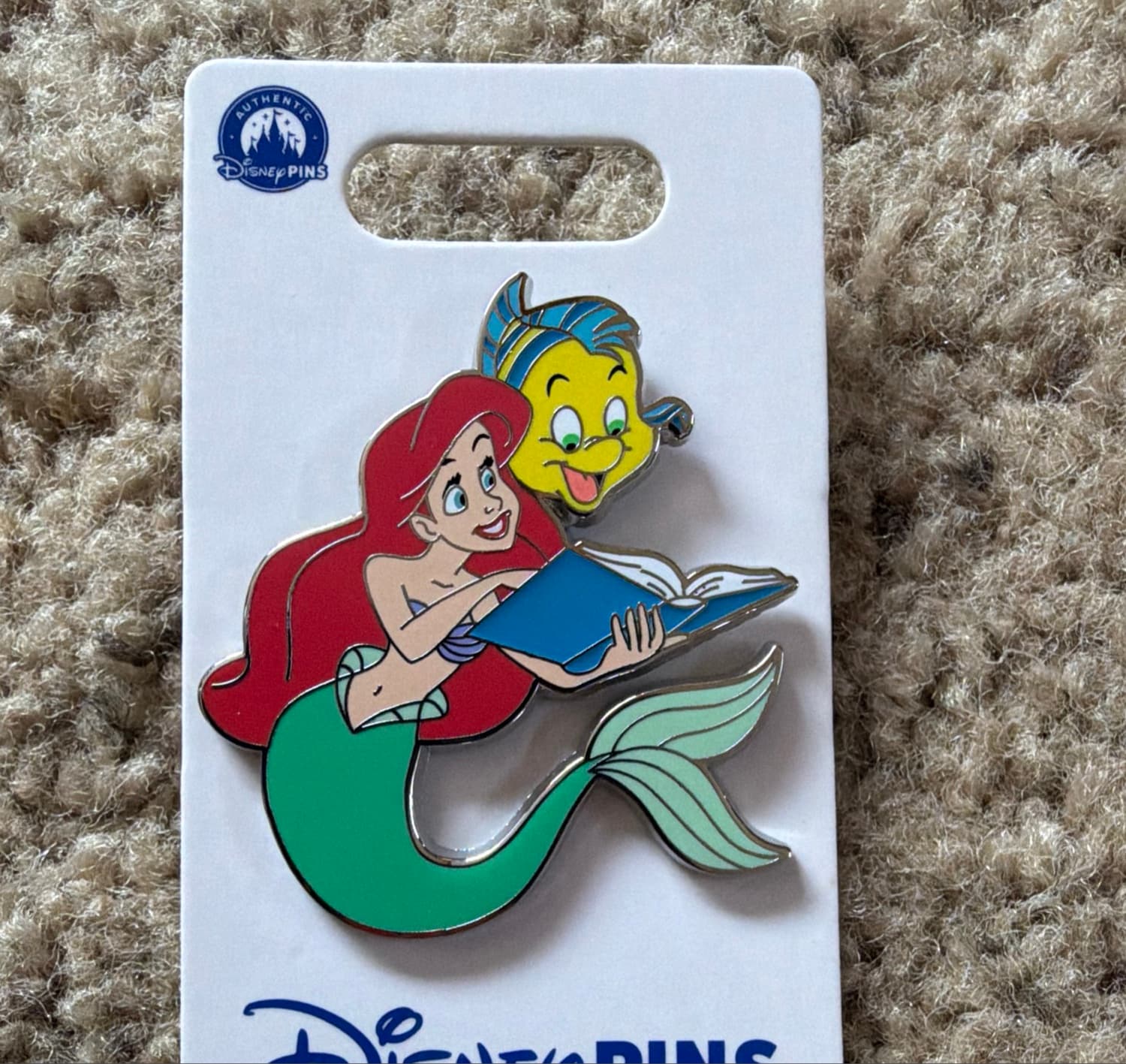 Ariel and Flounder With A Book Pin front
