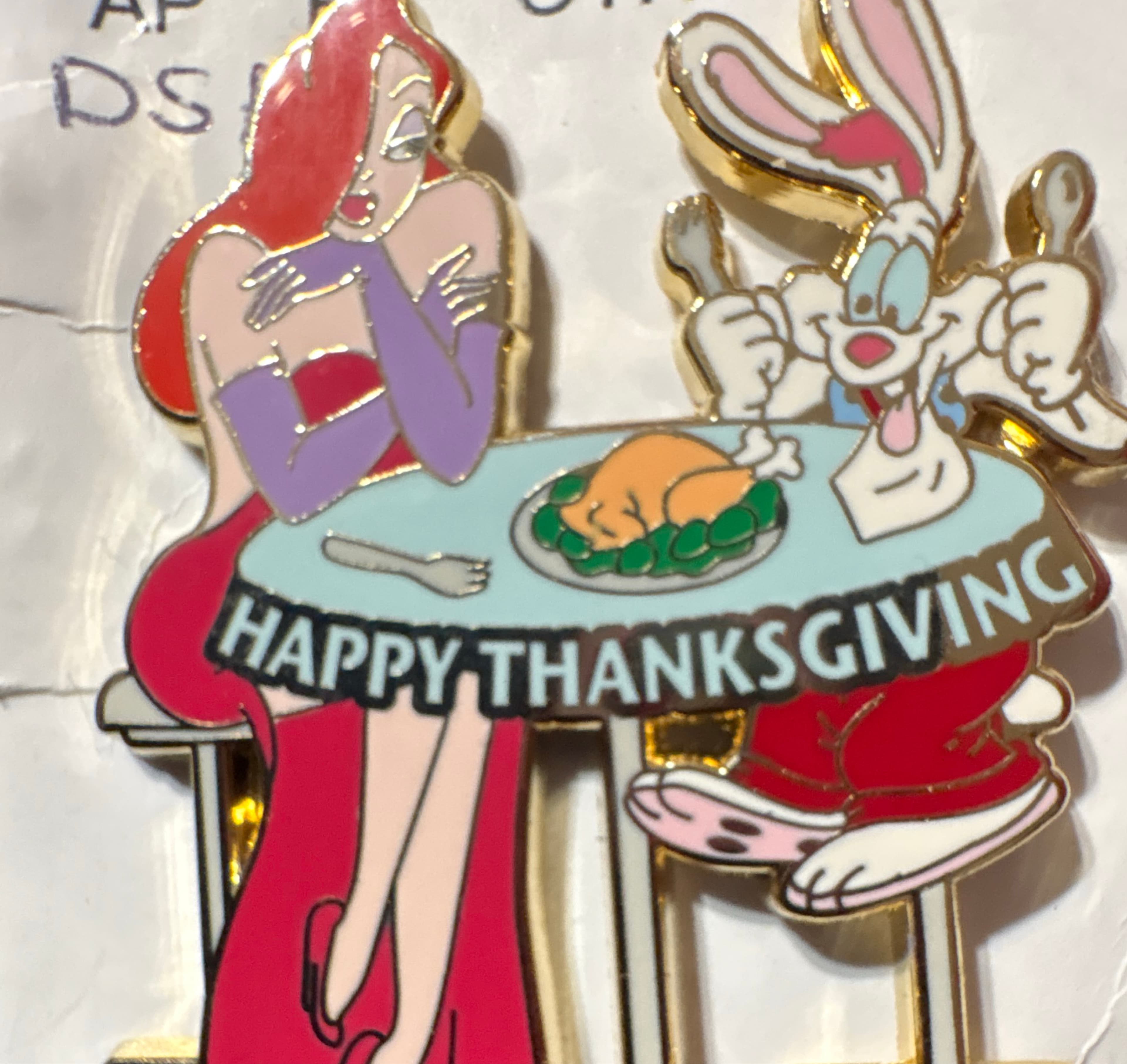 Jessica and Roger Rabbit Happy Thanksgiving Pin front