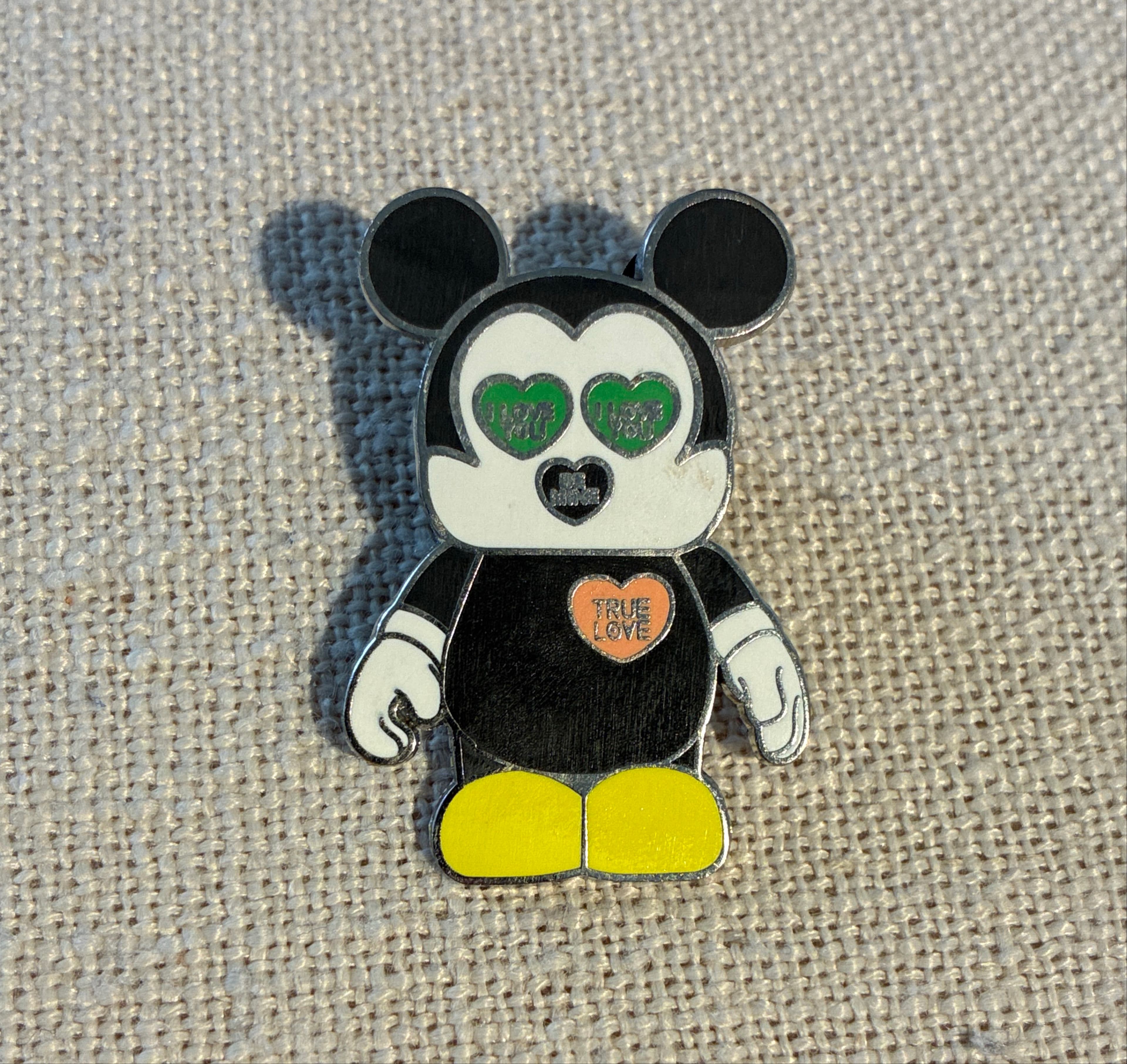Mickey Mouse Conversation Hearts Valentine's Day Pin front
