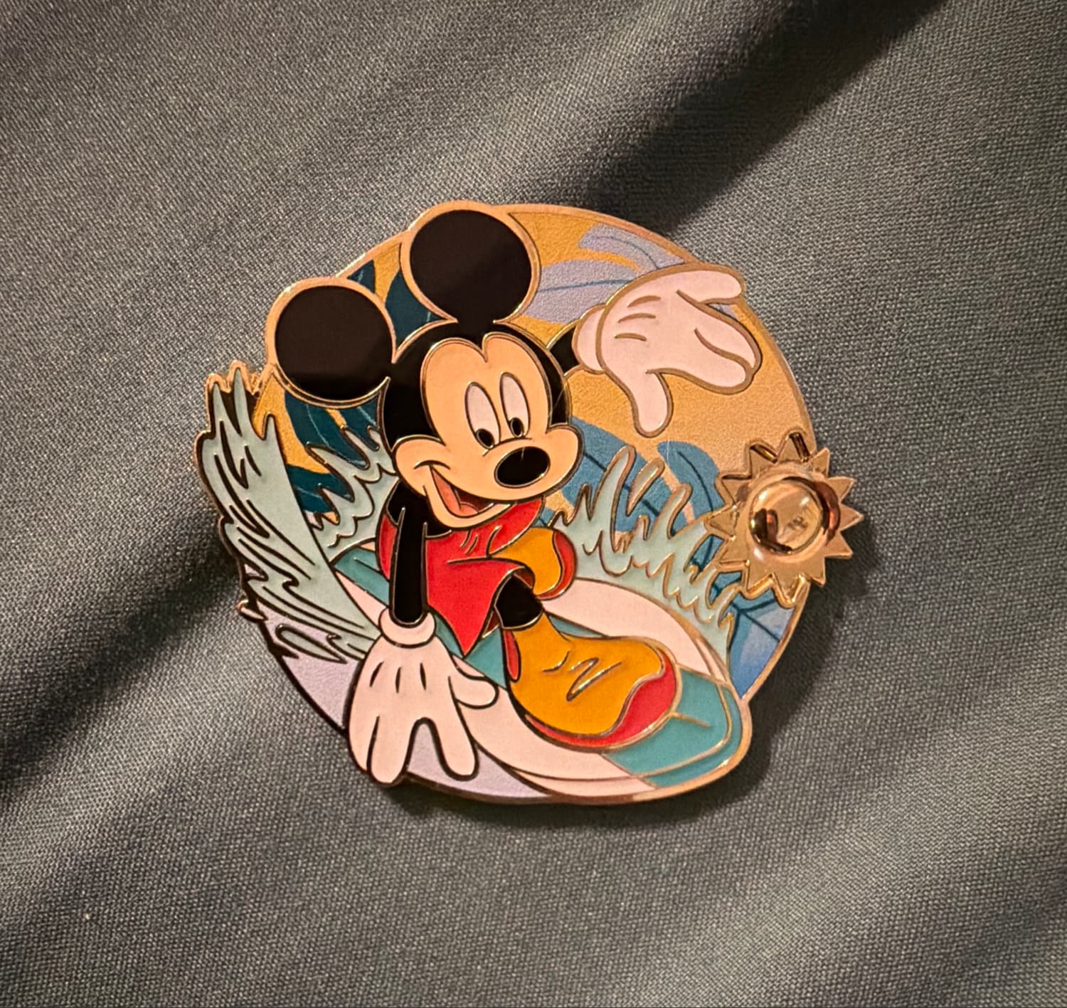 Mickey Mouse Surfing with Gold Sun