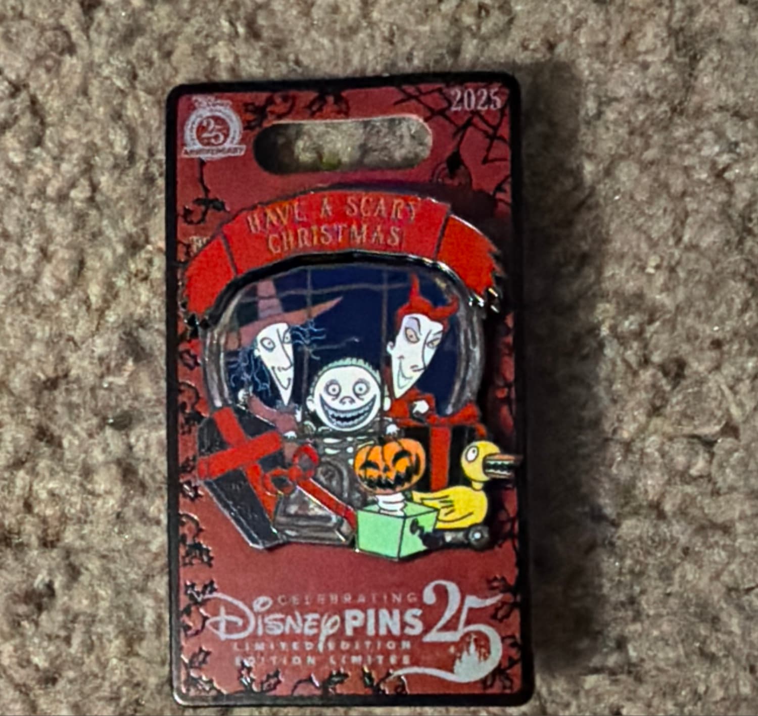 Lock, Shock, and Barrel 'Have a Scary Christmas' Pin front