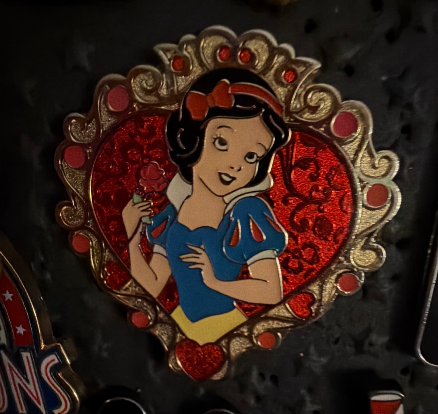 Snow White Storybook Princess Hearts Glitter Pin