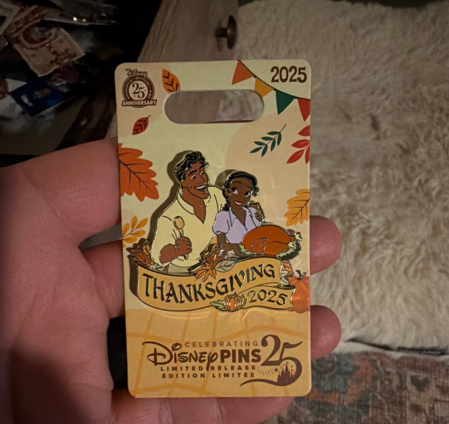 Tiana and Naveen Thanksgiving 2025 Pin - The Princess and the Frog front