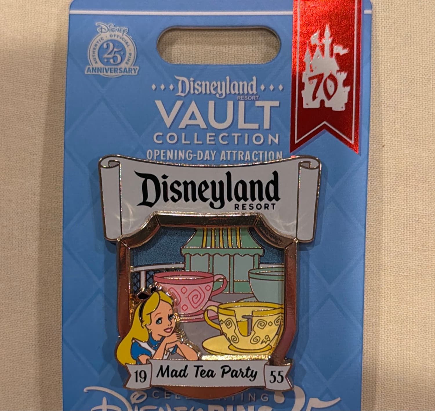Disneyland Resort 70th Anniversary Vault Collection Mad Tea Party Alice Pin front