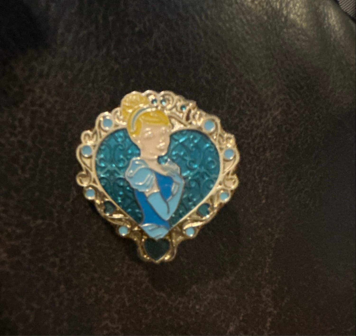 Princess Cinderella Cameo Teal And Gold Pin front
