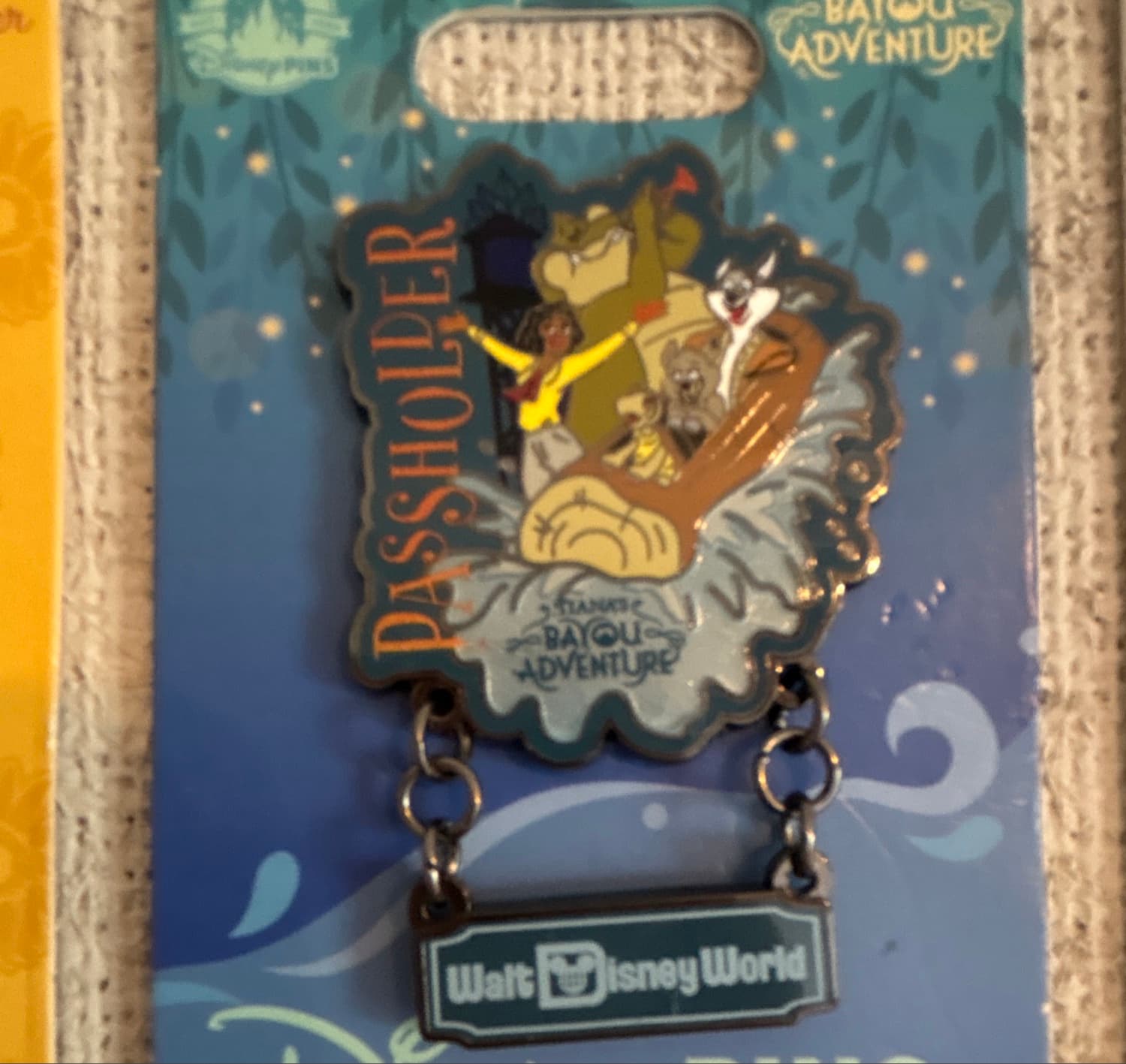 Tiana's Bayou Adventure Annual Passholder Limited Edition Pin with Walt Disney World Dangle front