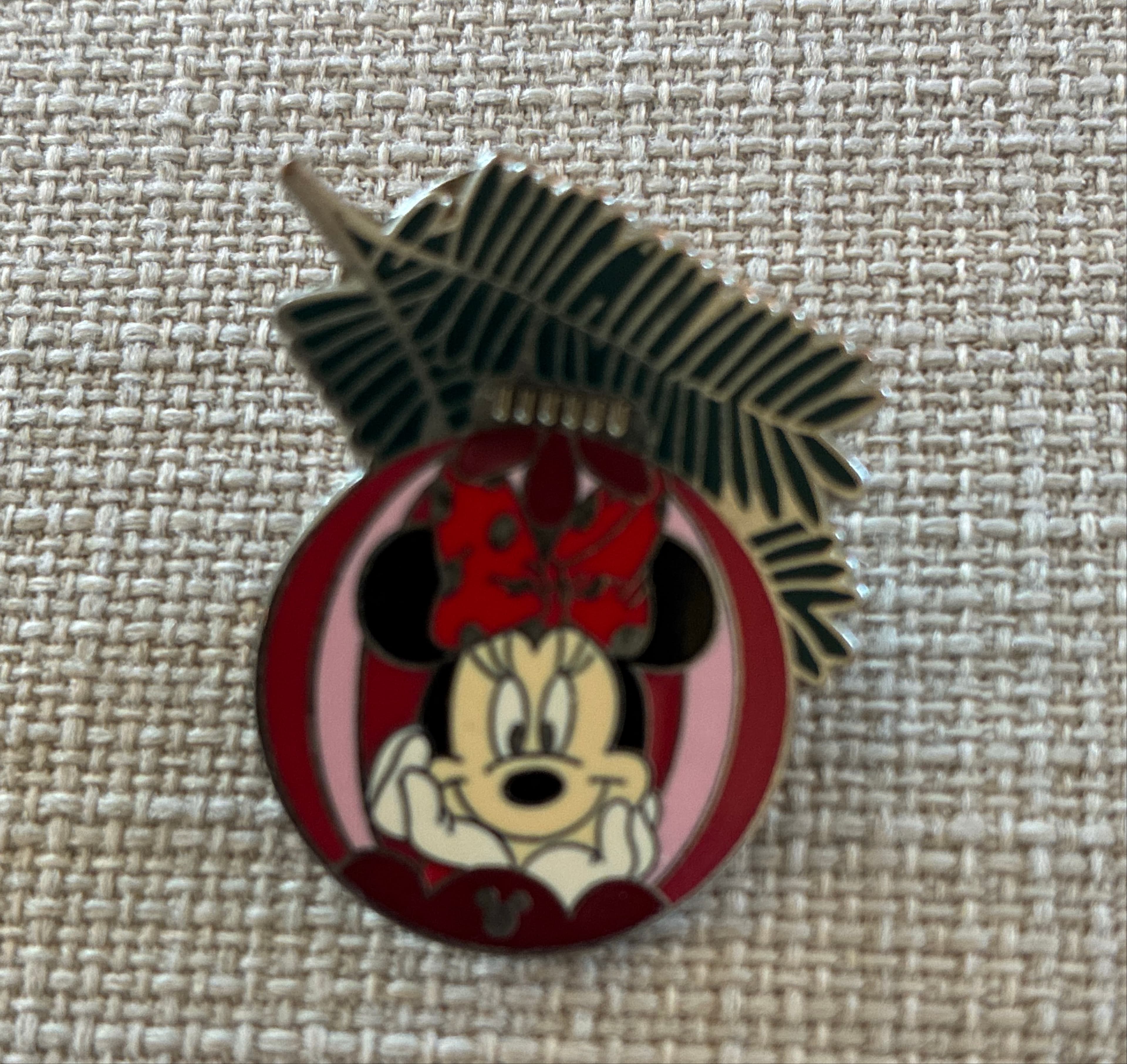 Minnie Mouse Holiday Ornament with Pine Branch Pin
