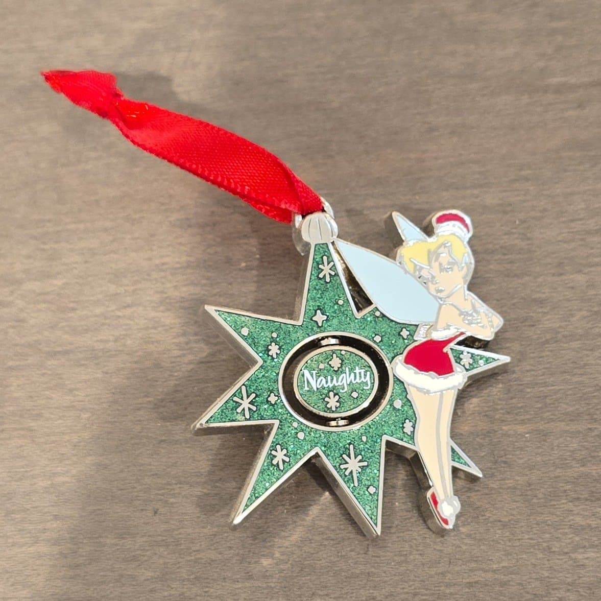 Tinker Bell Christmas Naughty or Nice Spinner Pin