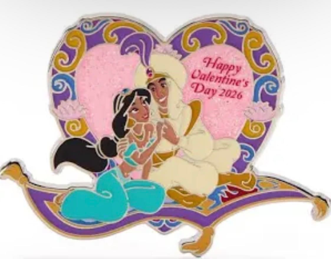 Aladdin and Jasmine Valentine's Day 2026 Pin front