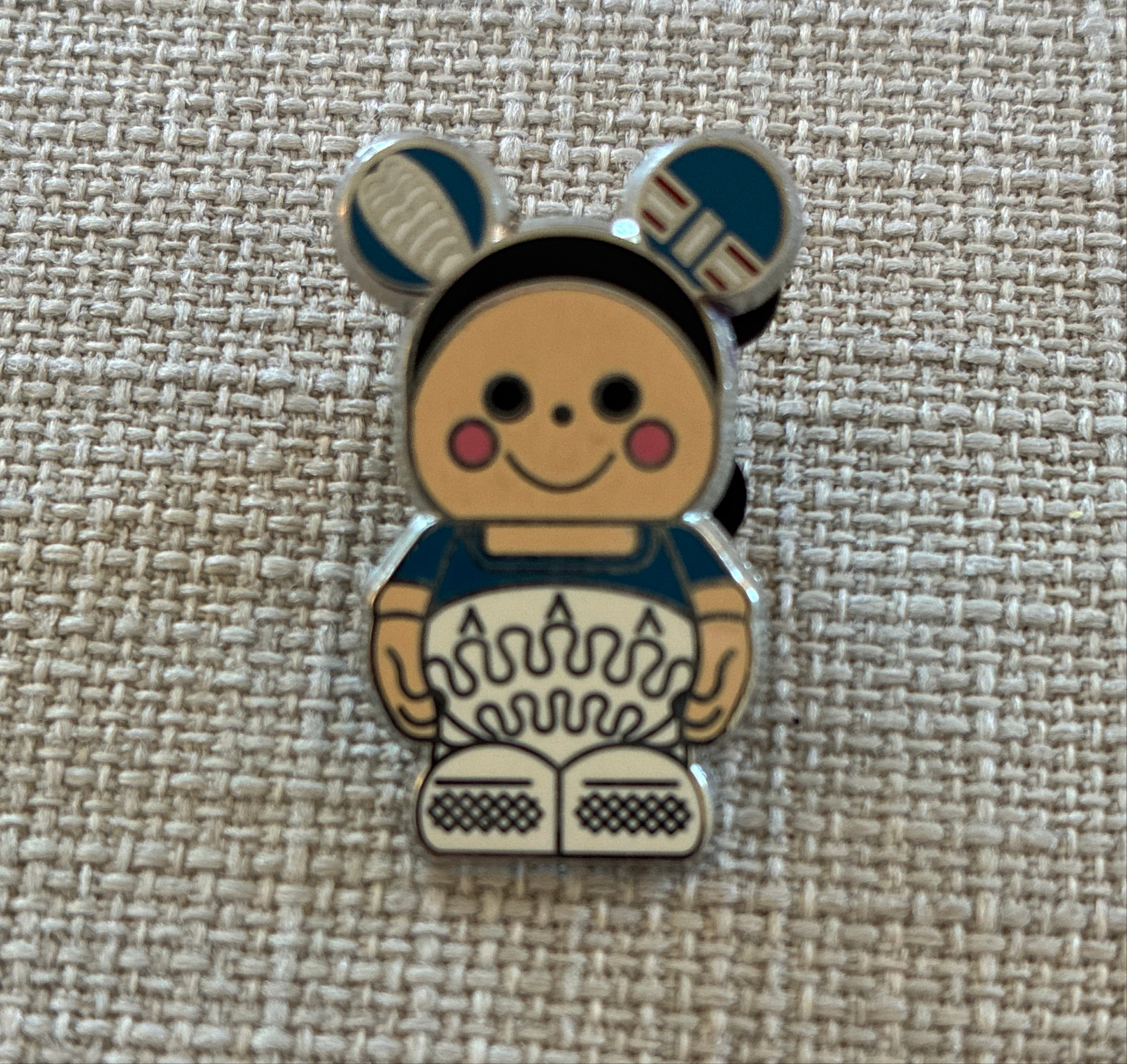 Stylized Mickey Mouse Icon with Blue Striped Ear, '313' Ear, Flame Shirt, and Checkered Shoes Pin