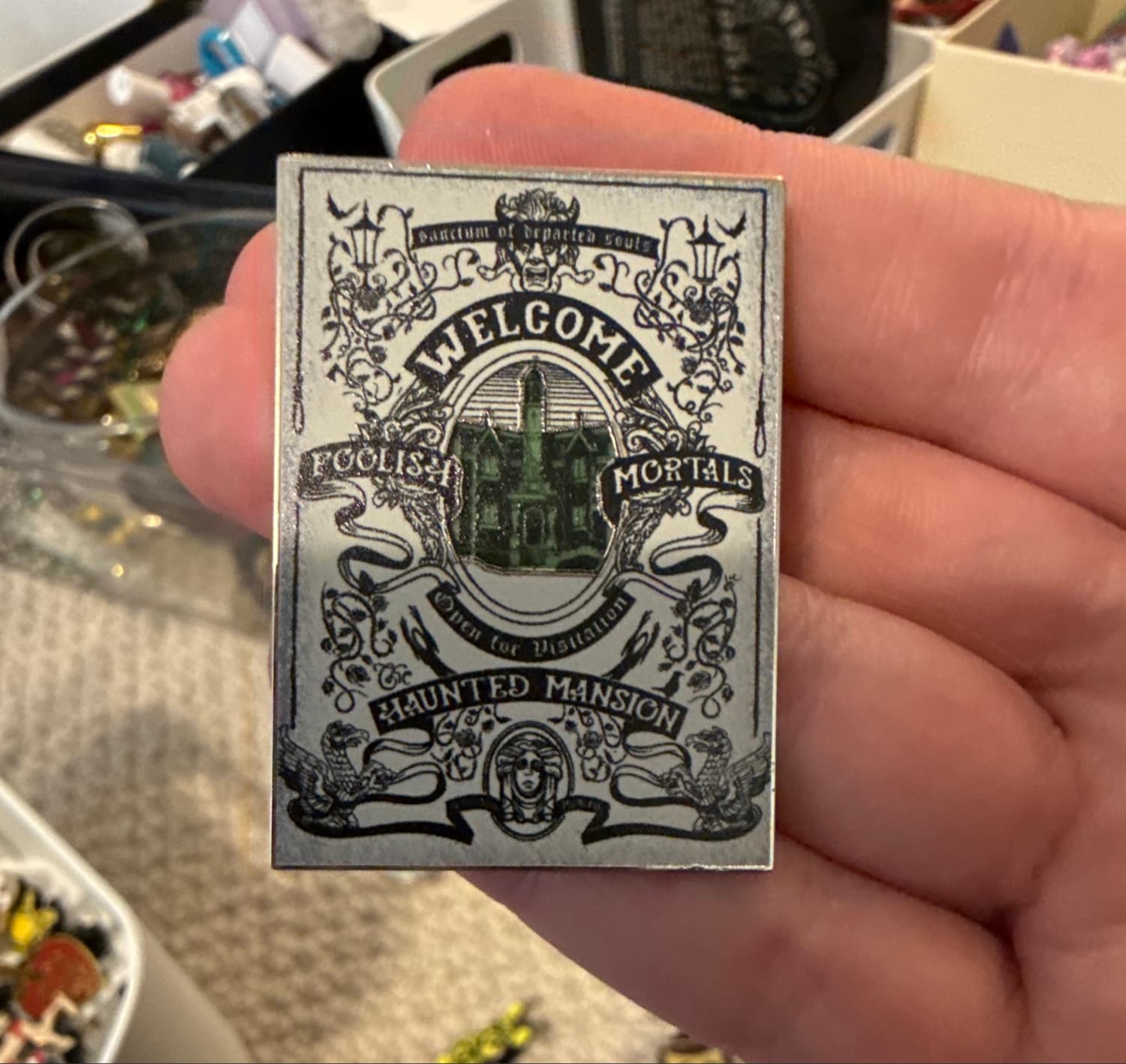 Haunted Mansion Welcome Foolish Mortals Facade Pin