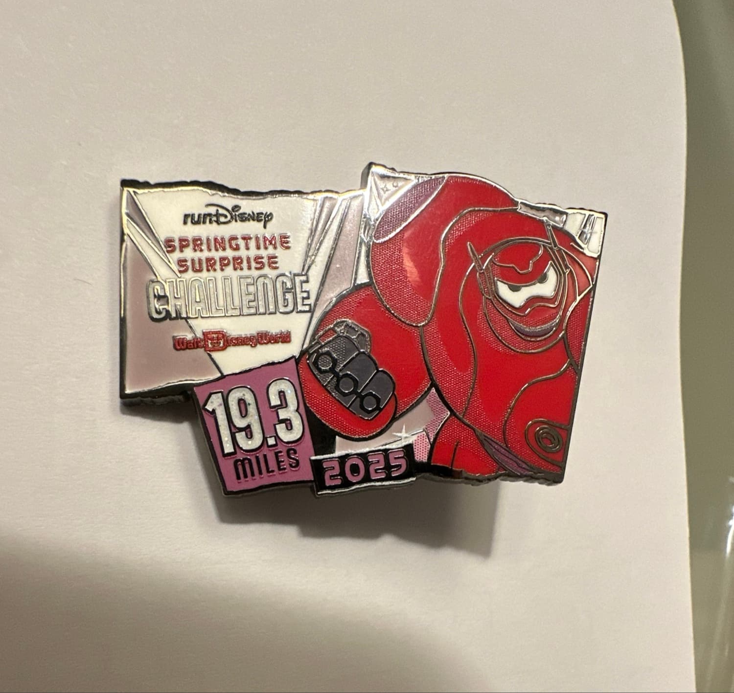 runDisney Springtime Surprise Challenge 2025 Baymax 19.3 Miles Slider Pin