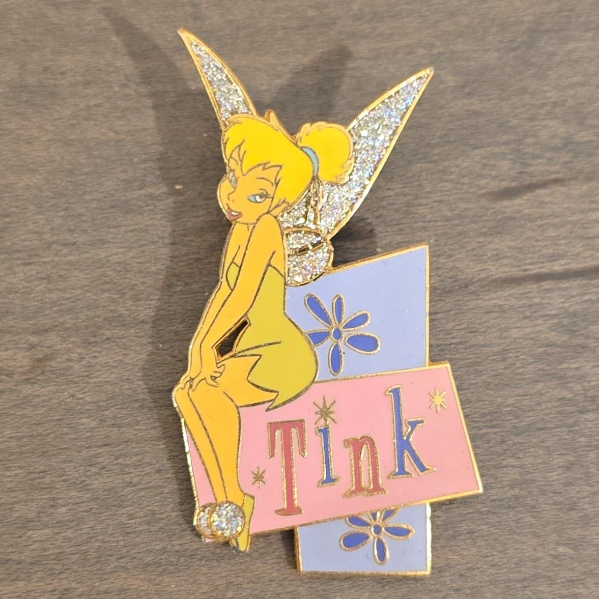 Tinker Bell Sitting on 'Tink' Angled Block with Glitter Wings