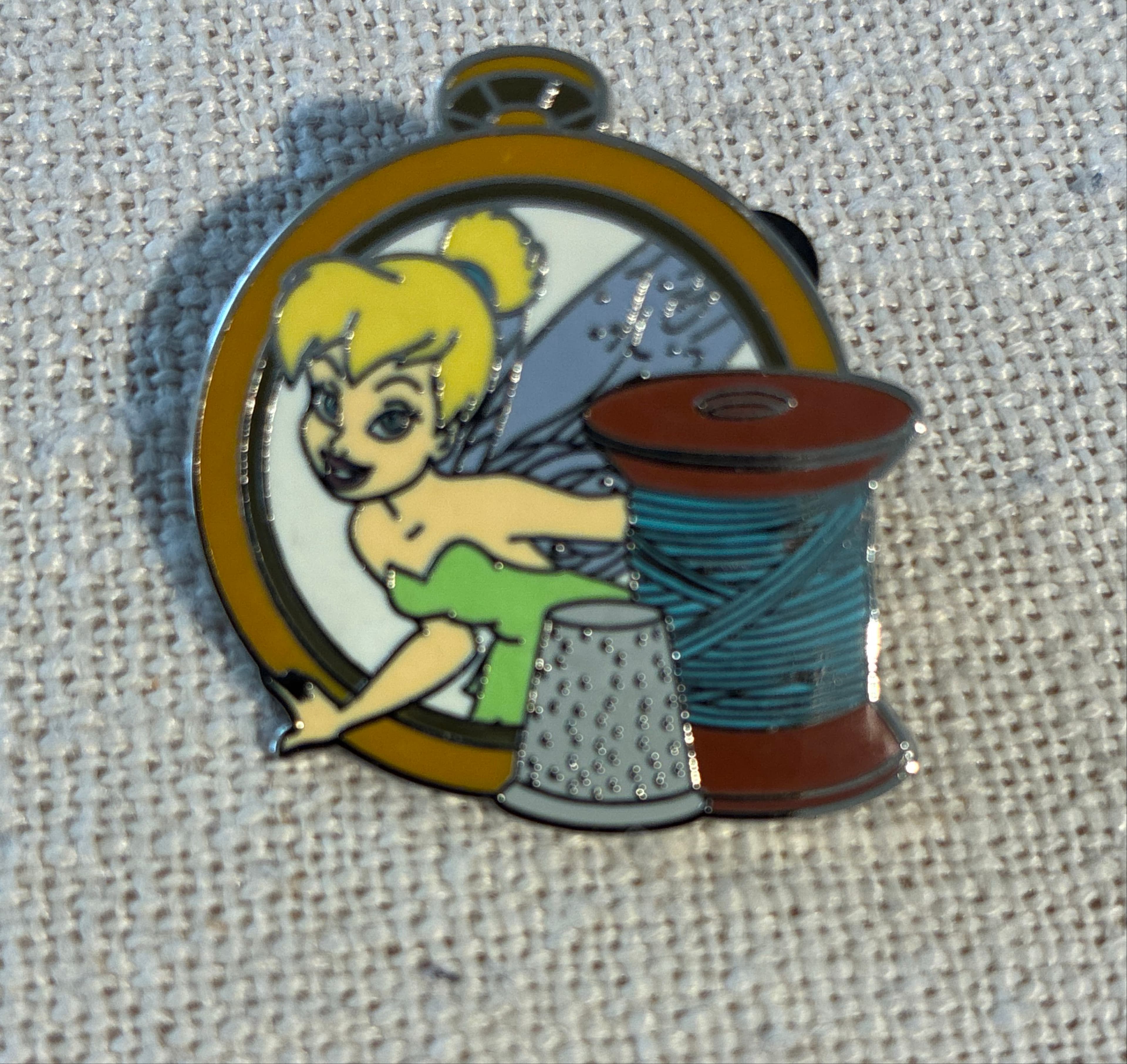 Tinker Bell Pocket Watch with Thimble and Spool of Thread front