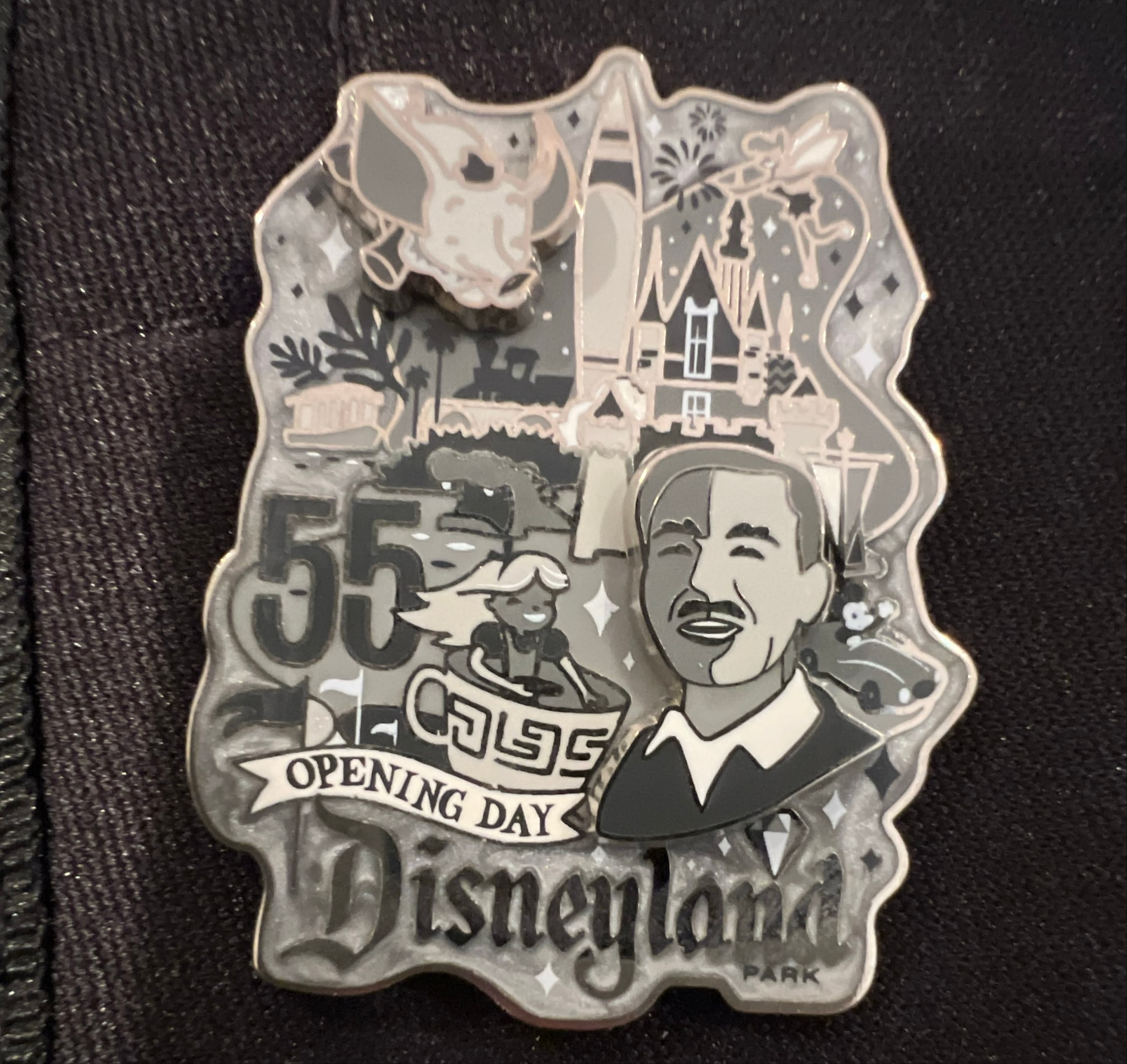 Disneyland 55th Anniversary Opening Day Walt Disney & Attractions Collage Pin front