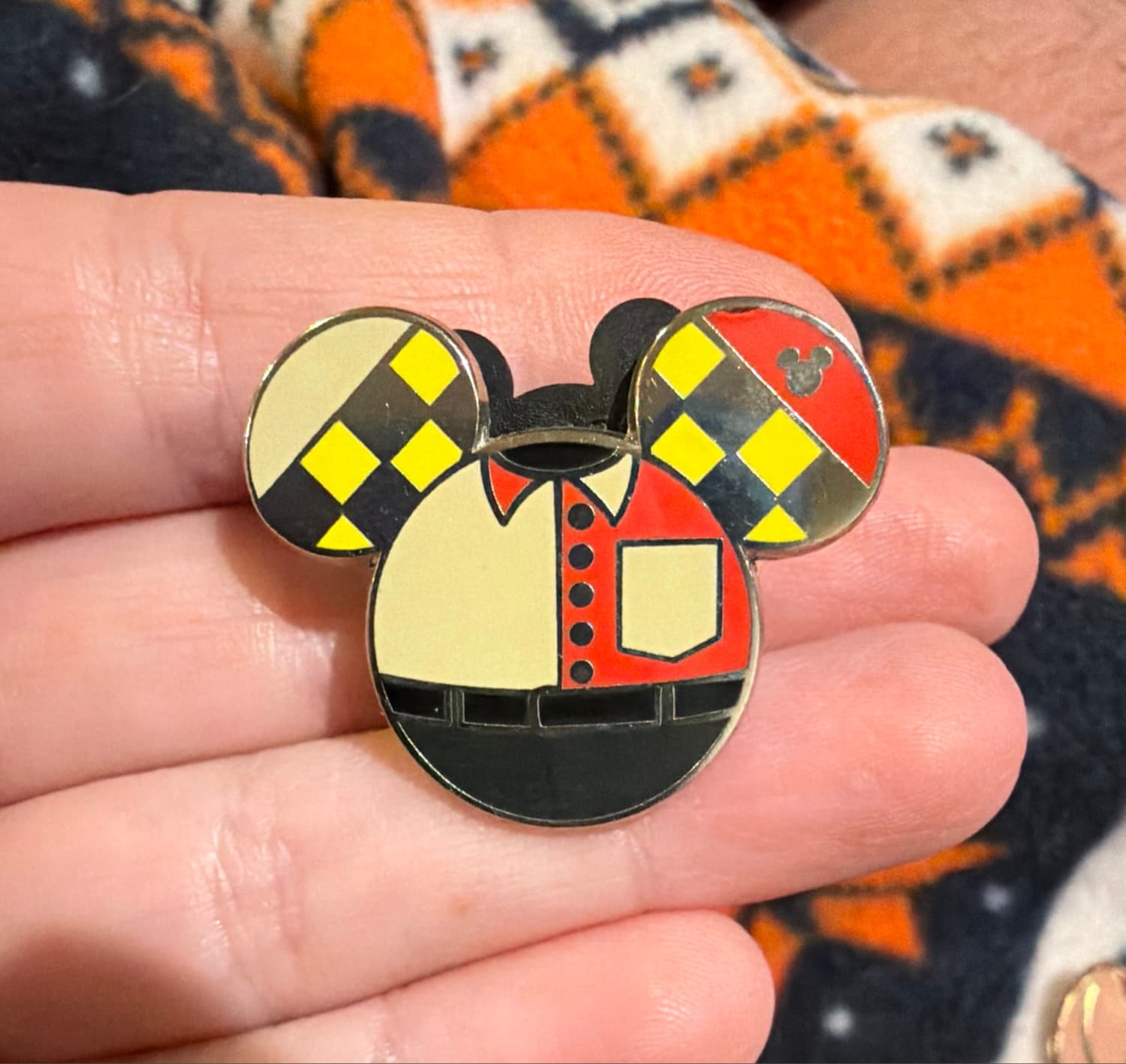 Mickey Mouse Icon Cast Member Uniform with Red and Yellow Checkered Ears Hidden Mickey Pin