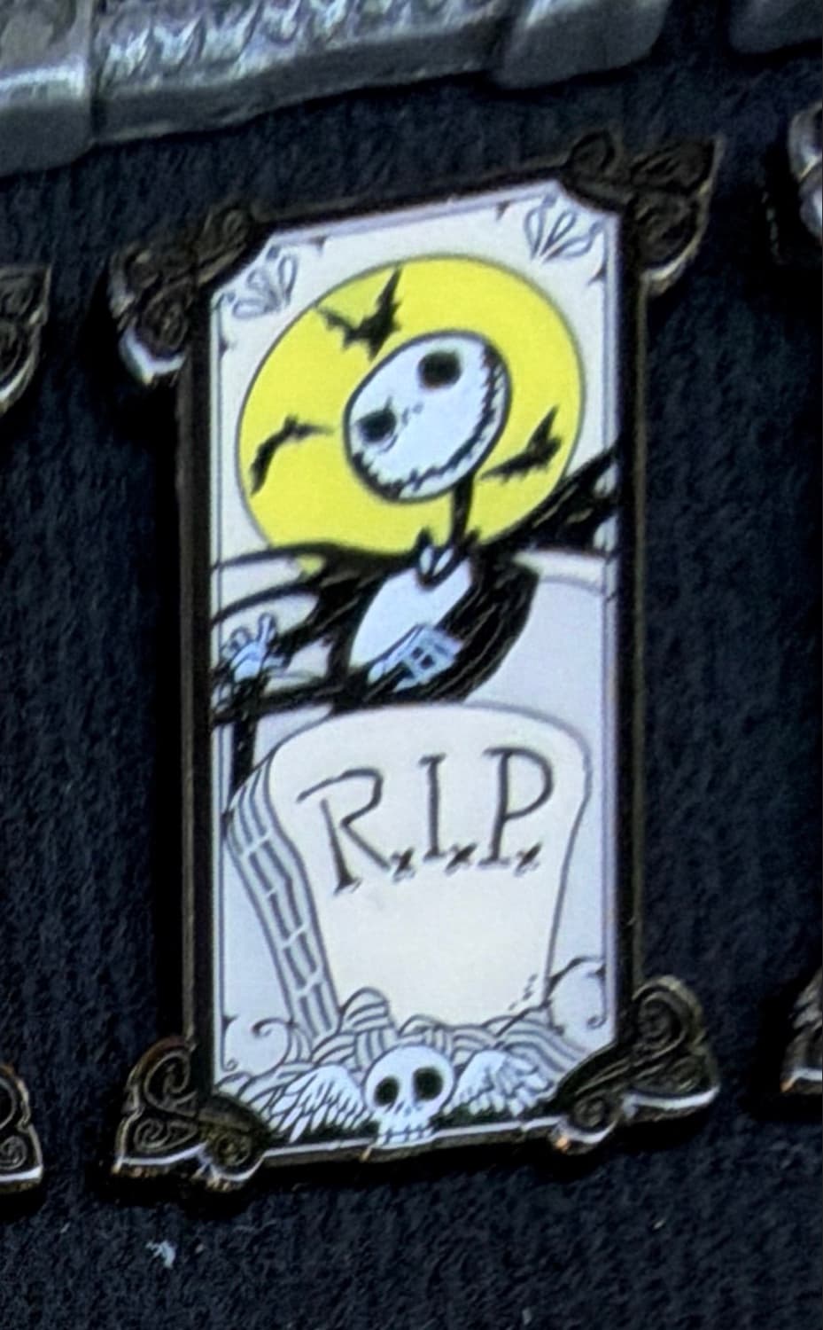 The Nightmare Before Christmas Jack Skellington Tombstone Portrait Pin front