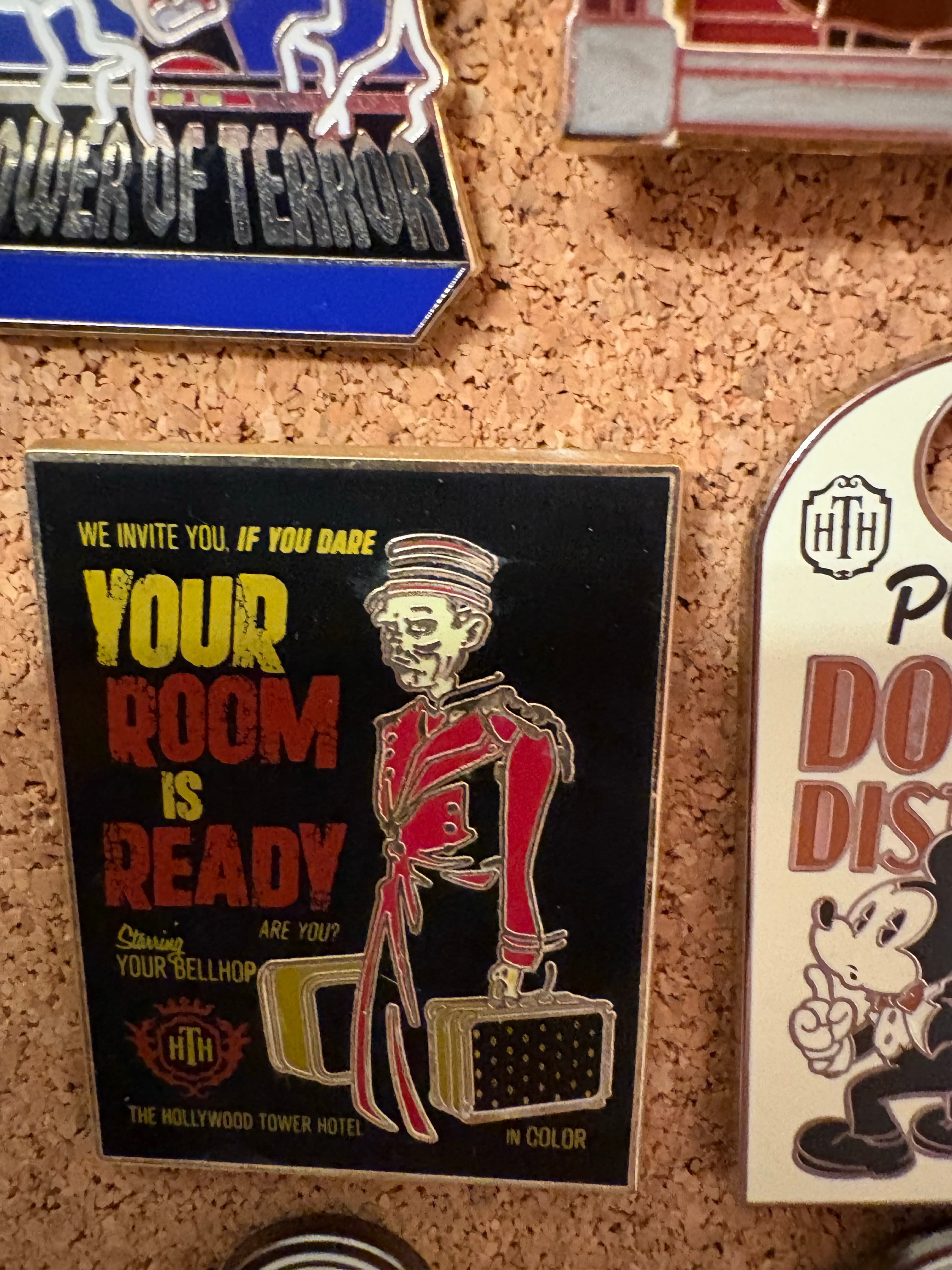 Hollywood Tower Hotel Your Room Is Ready Bellhop Poster Pin front