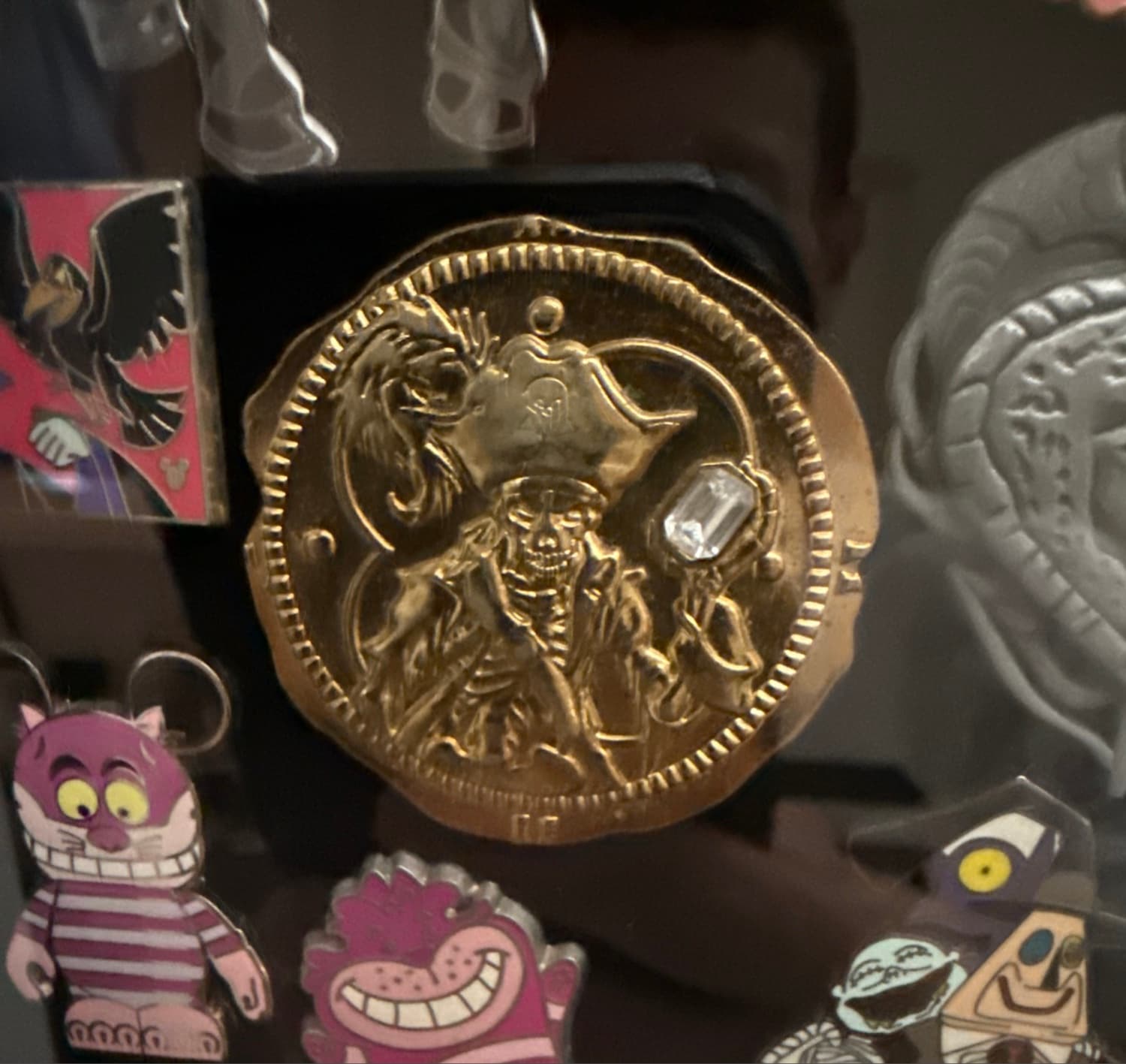 Pirates of the Caribbean Gold Coin Skeleton with Crystal Gem Hat Pin
