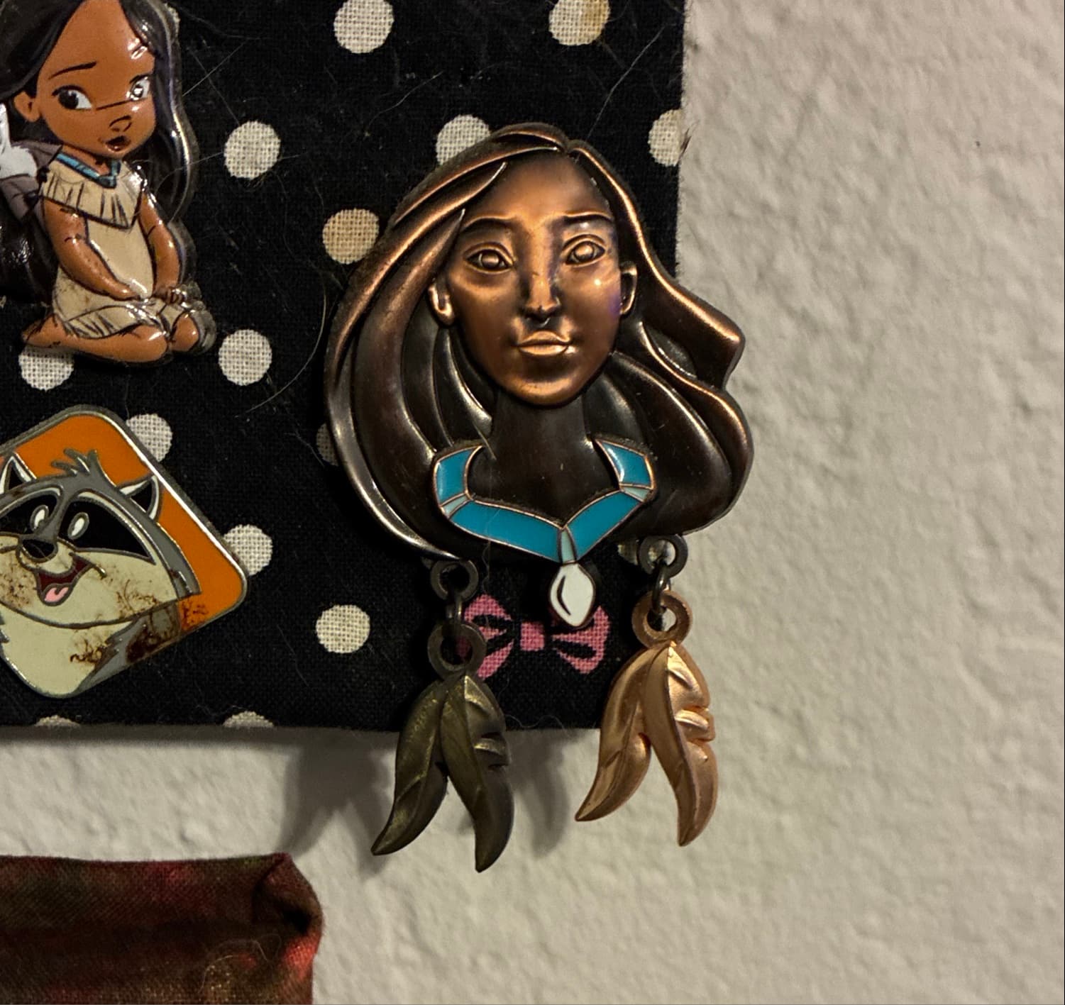 Bronze Pocahontas Head with Feather Dangles