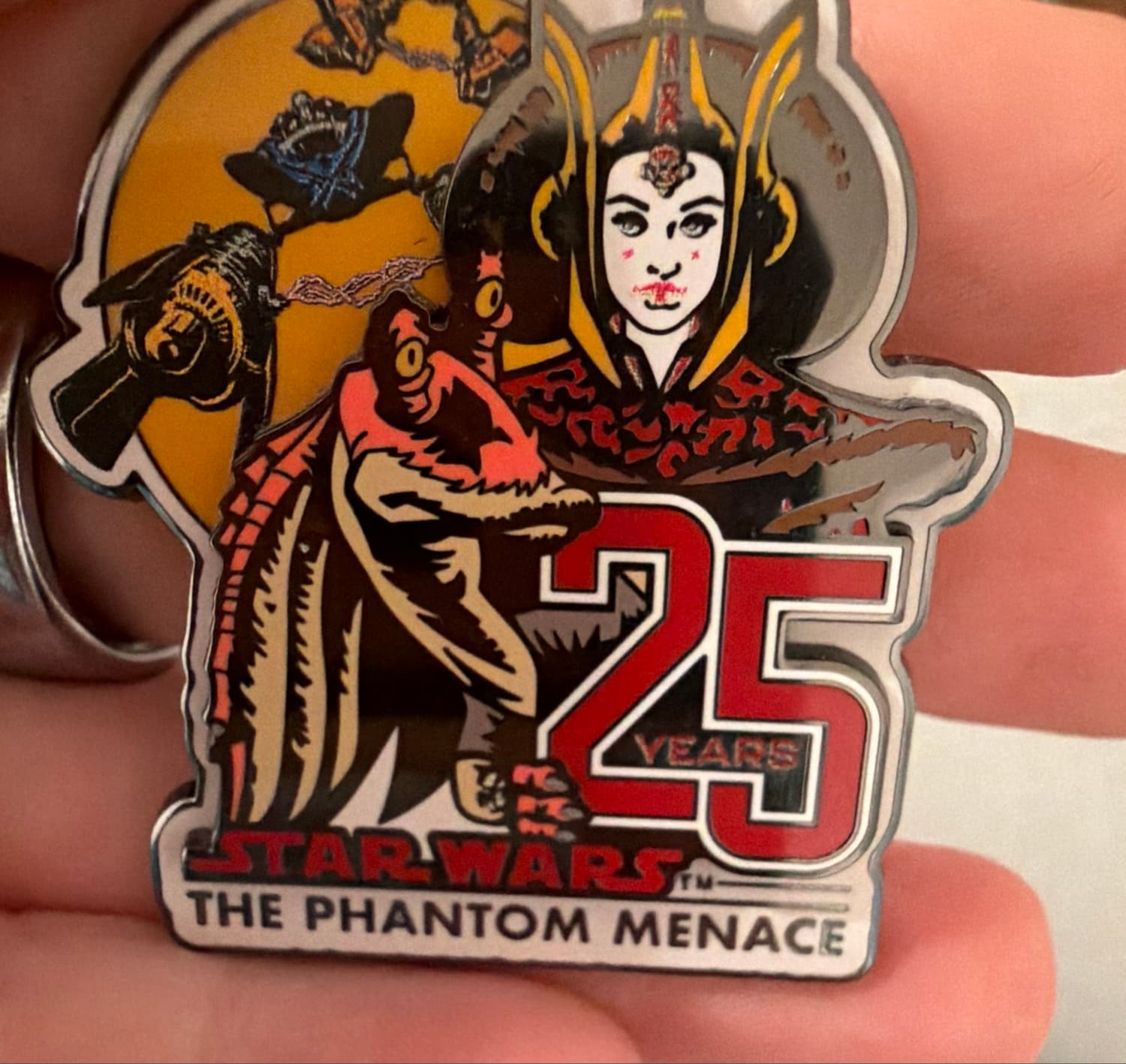 Star Wars: The Phantom Menace 25th Anniversary Pin featuring Queen Amidala and Jar Jar Binks