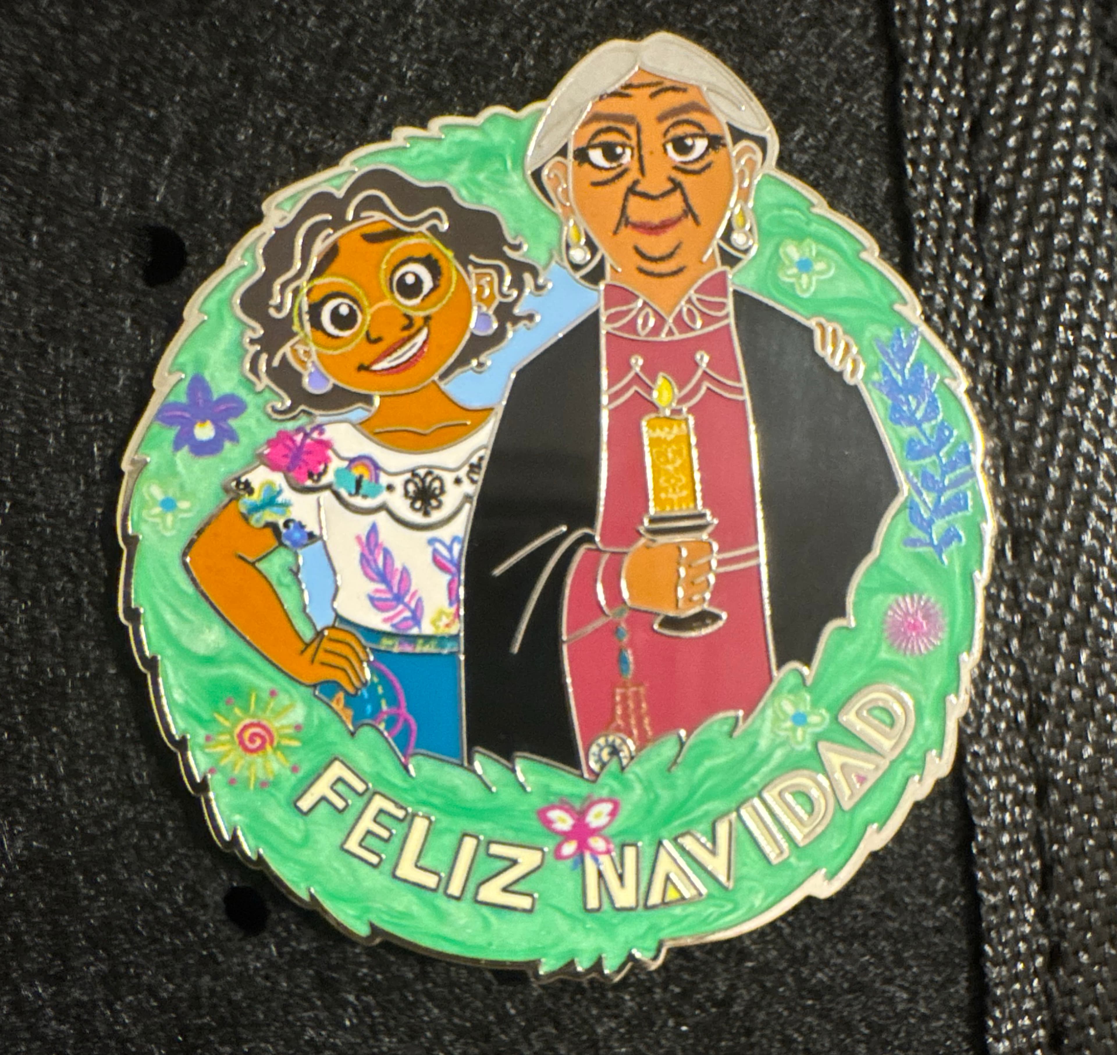 Encanto Feliz Navidad Mirabel and Abuela Alma Wreath Pin front