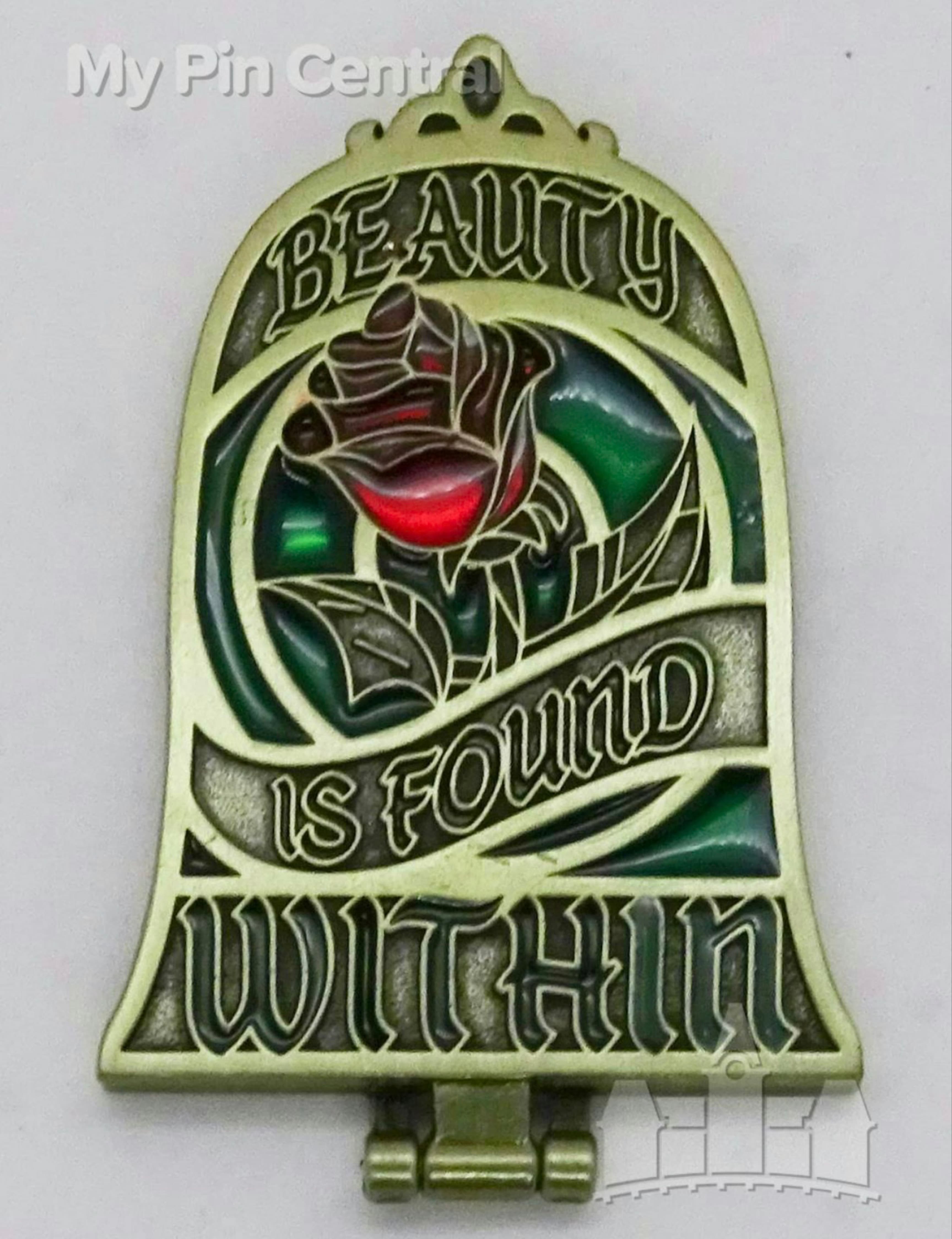 Beauty and the Beast Rose Mirror Hinged Pin - Beauty is Found Within front