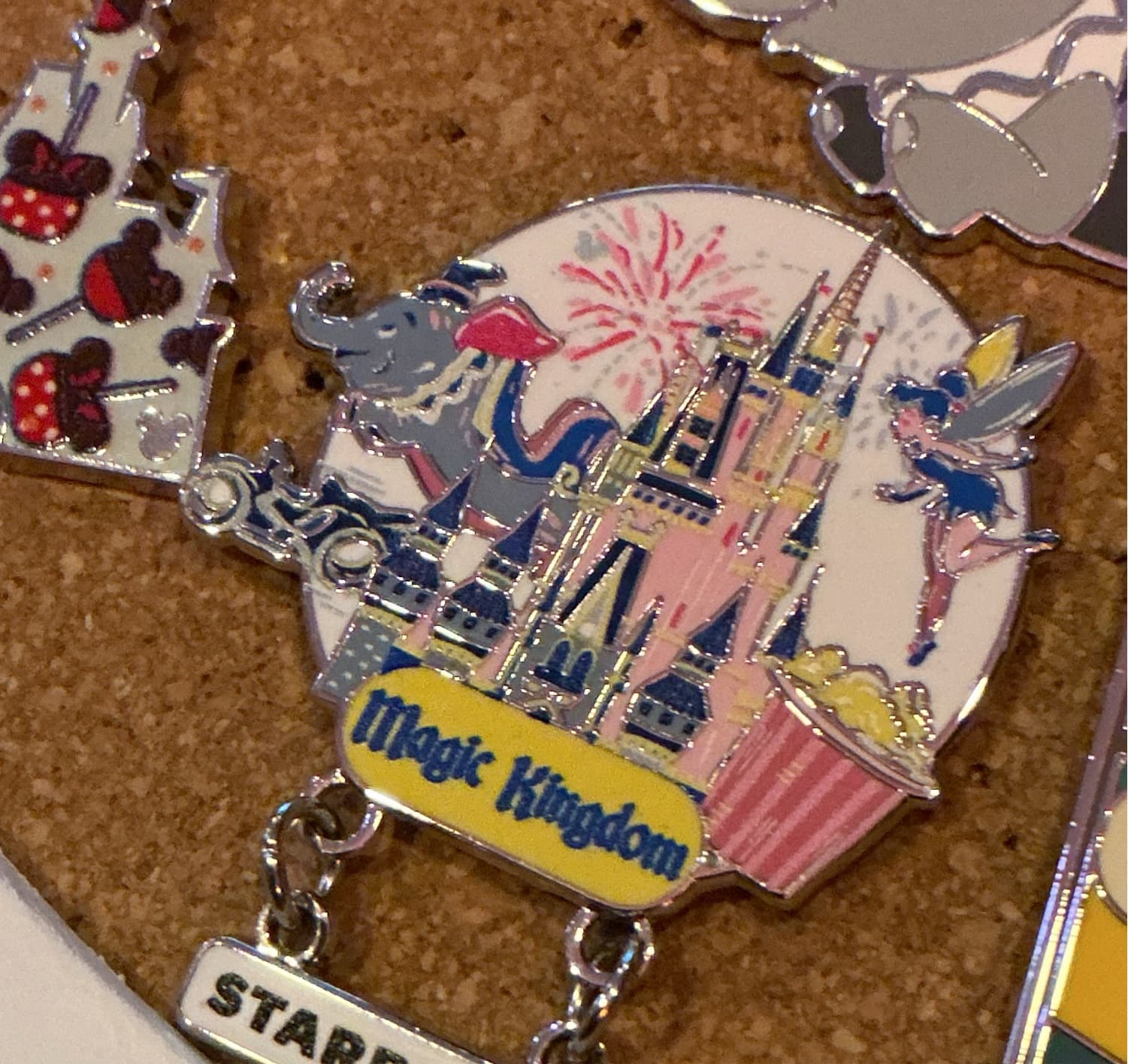 WDW Starbucks Discovery Series Magic Kingdom Pin with Dumbo, Tinker Bell, Cinderella Castle, and TRON