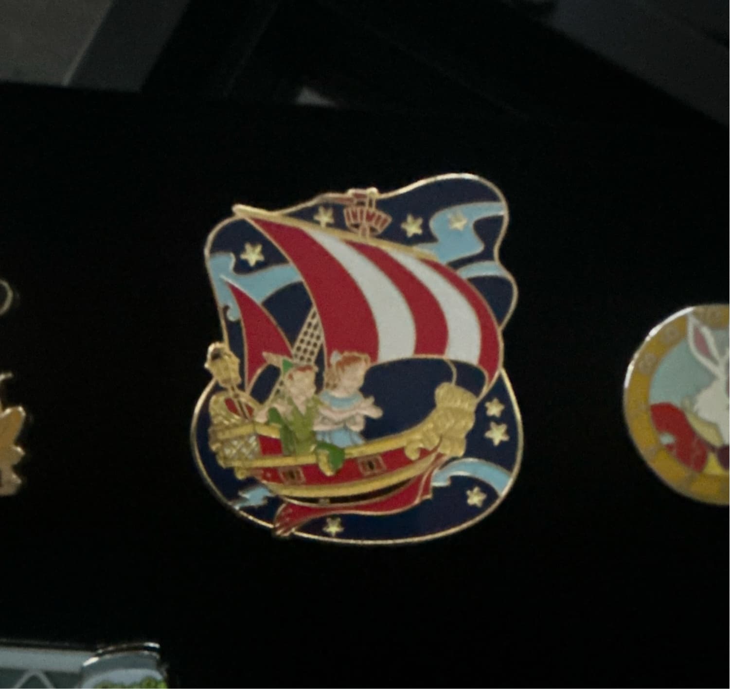 Peter Pan, Wendy, John, and Michael Flying in Pirate Ship front