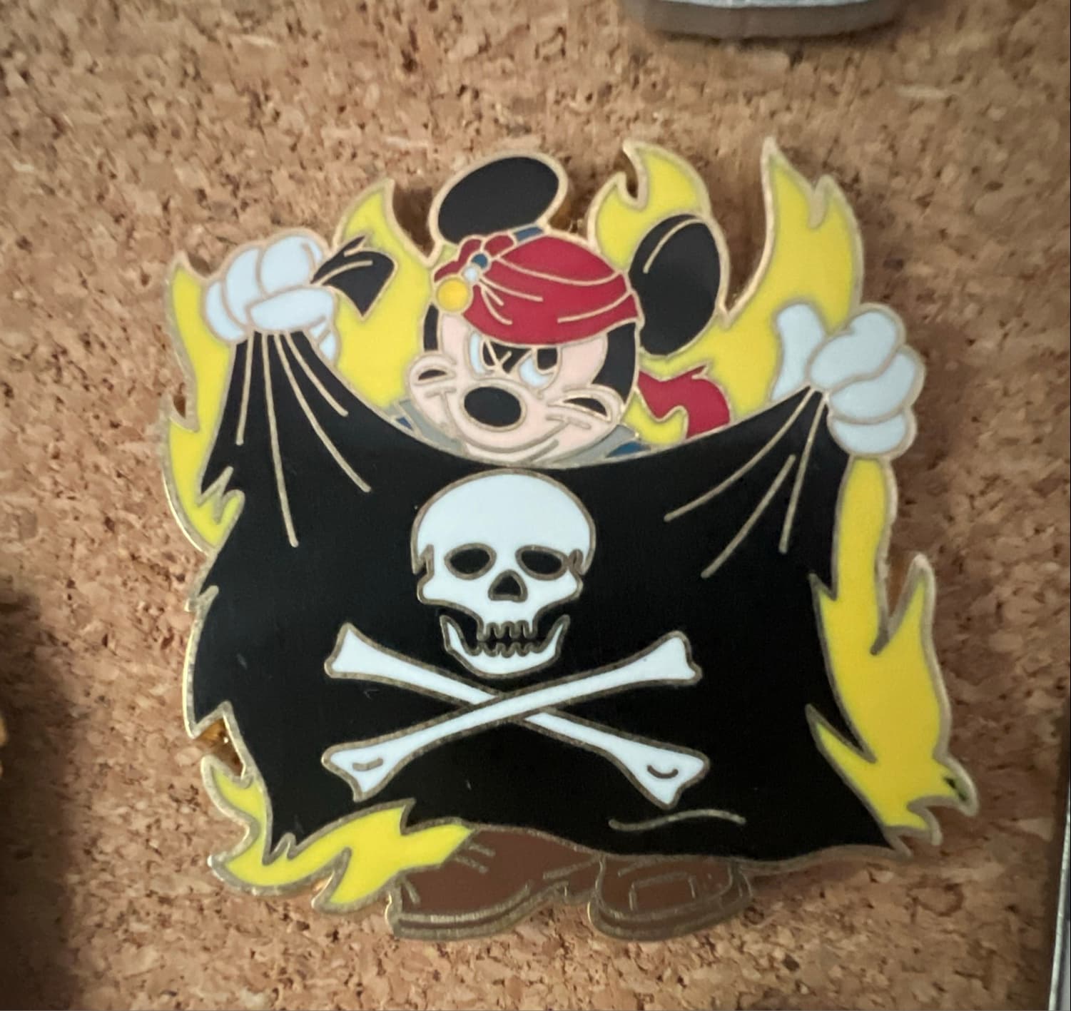 Mickey Mouse Pirate with Skull & Crossbones Flag & Fire Background