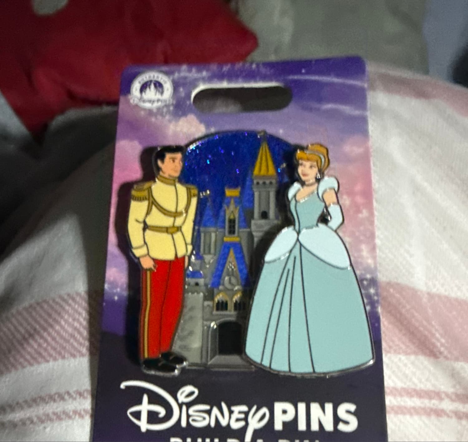 Cinderella and Prince Charming with Castle Pin