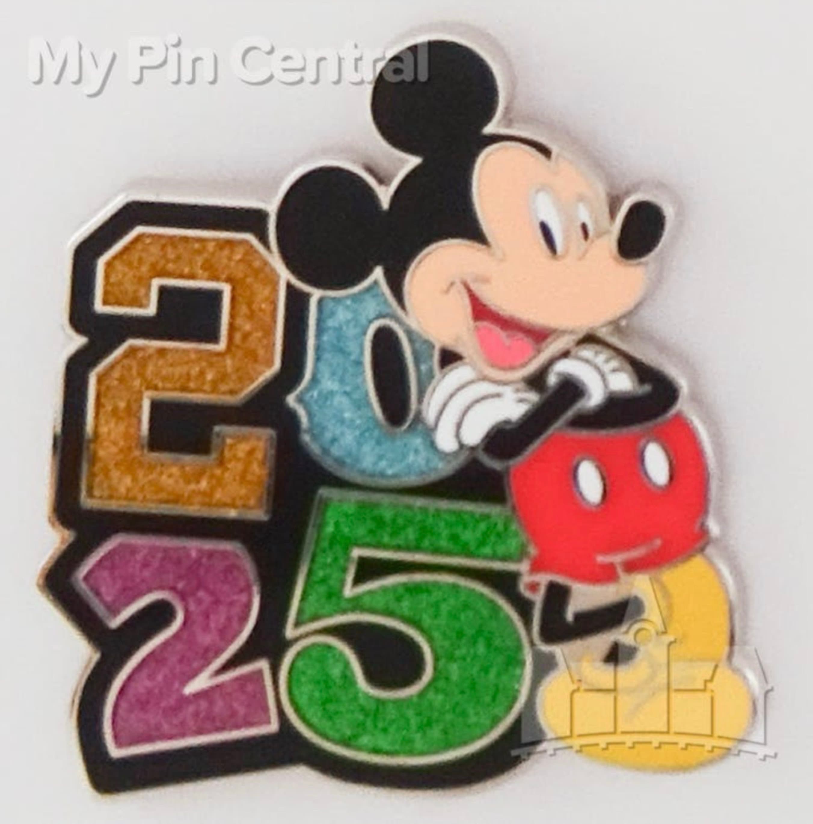 Mickey Mouse Leaning on Glitter 2025 Dated Pin front