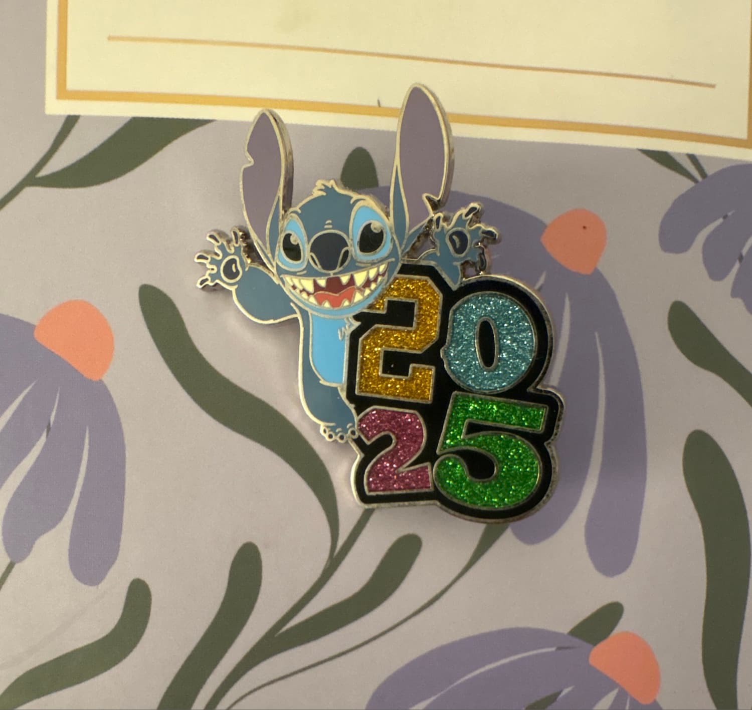 Stitch 2025 Dated Glitter Pin front