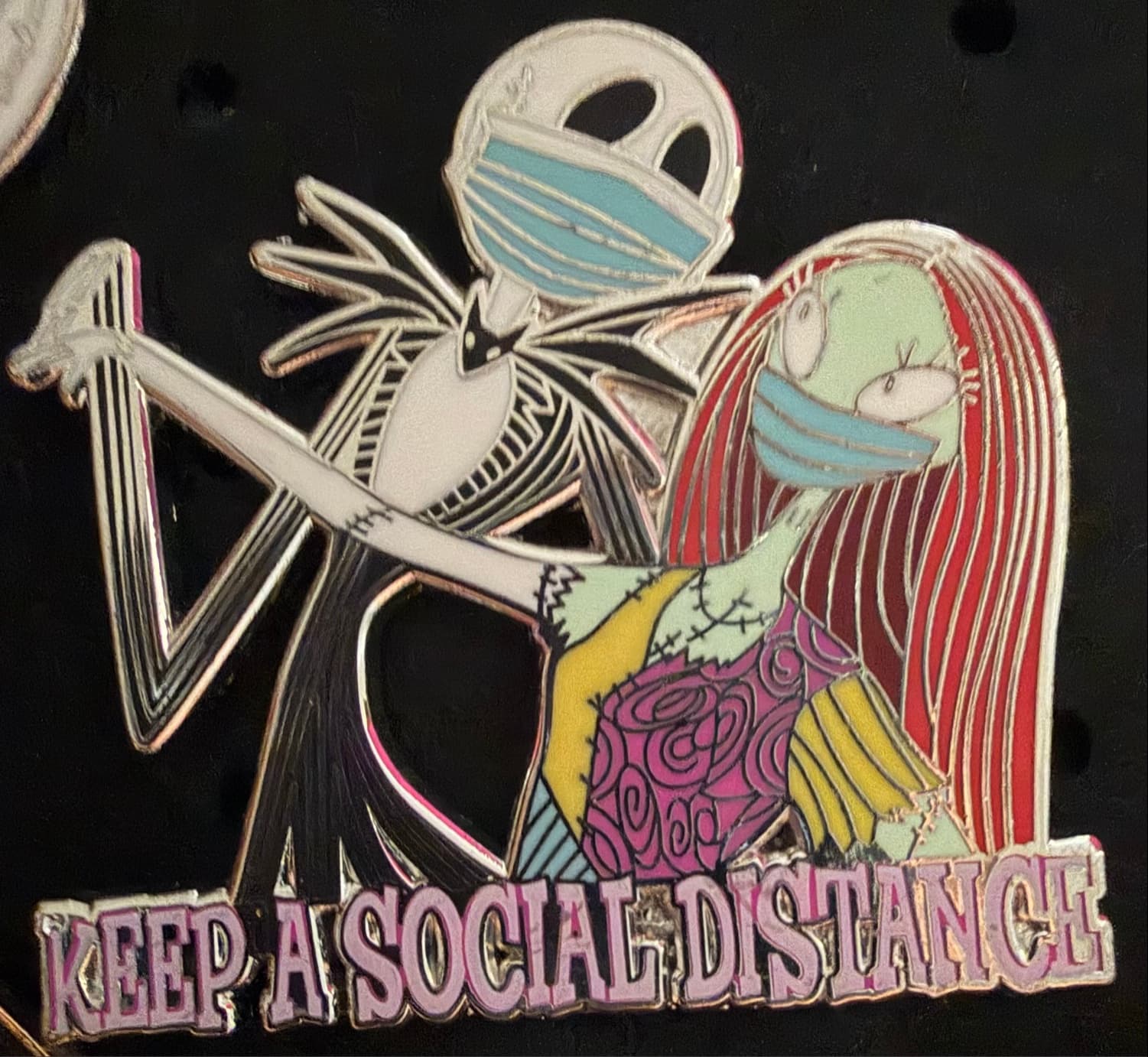 Jack Skellington and Sally Keep a Social Distance Face Mask Fantasy Pin