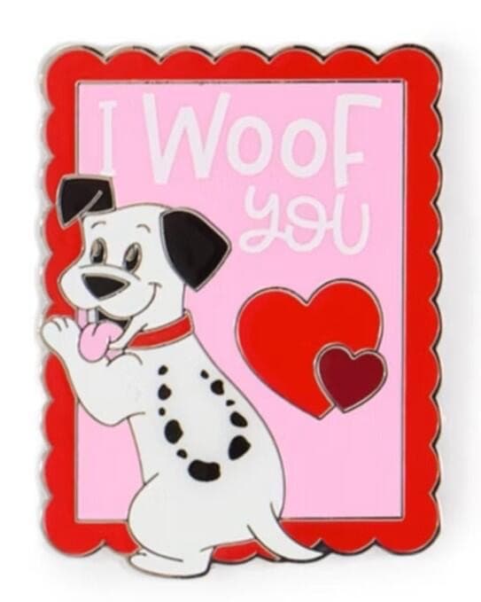 Lucky (101 Dalmatians) 'I Woof You' Valentine's Day Card Pin front