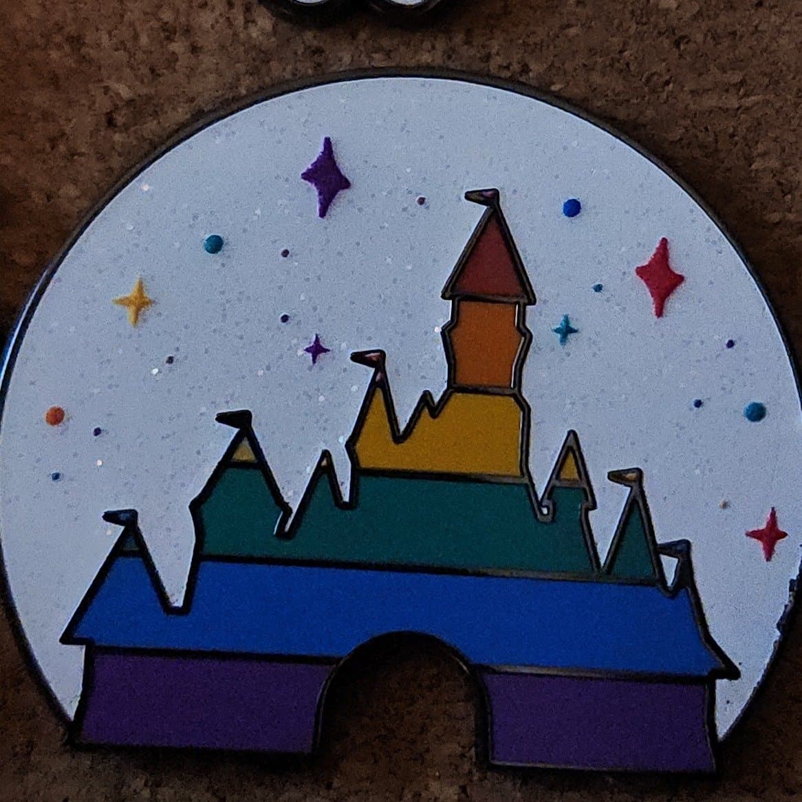 Cinderella Castle Rainbow Glitter Pride Pin front