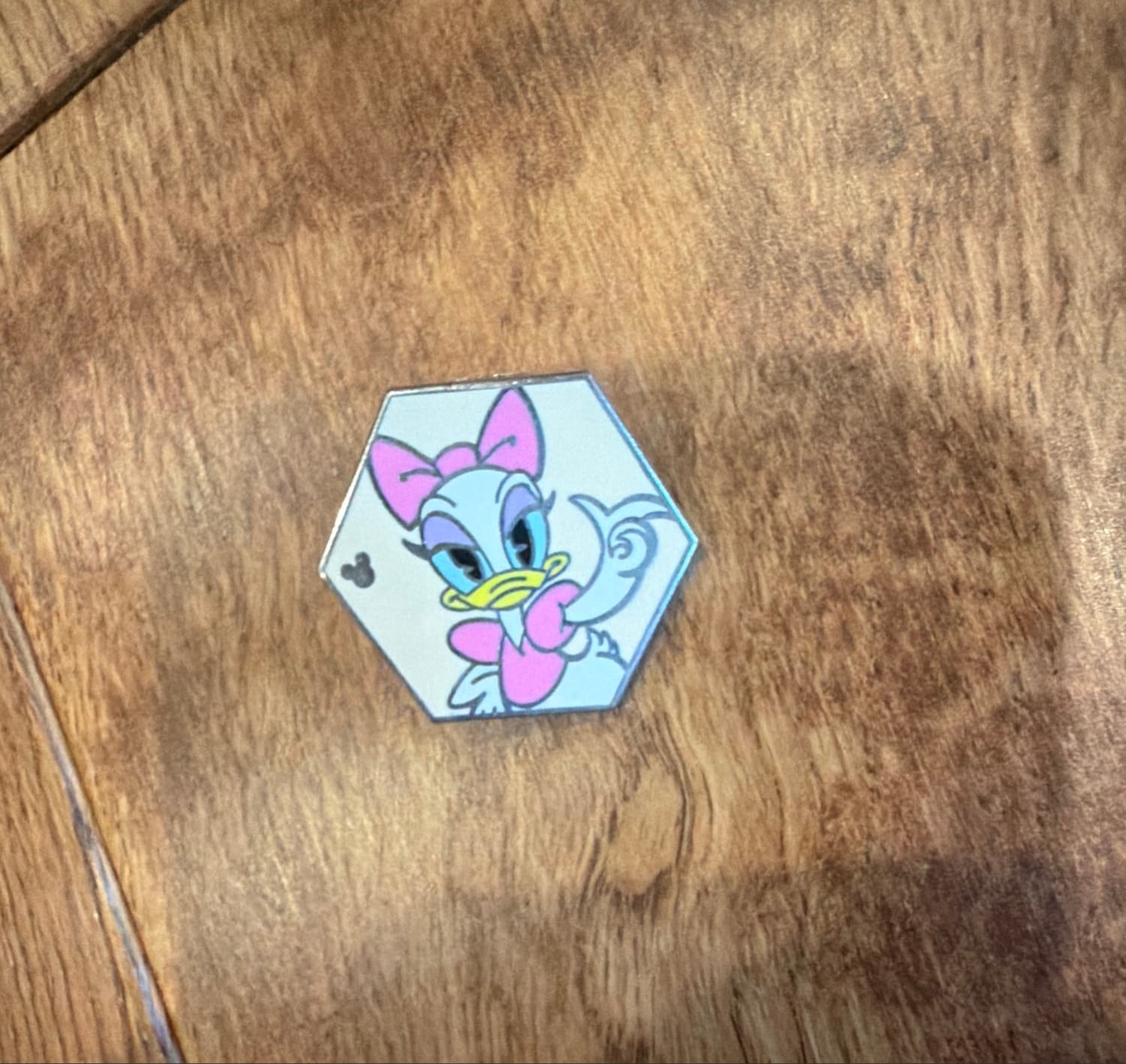 Daisy Hexagon Hidden Mickey Pin front