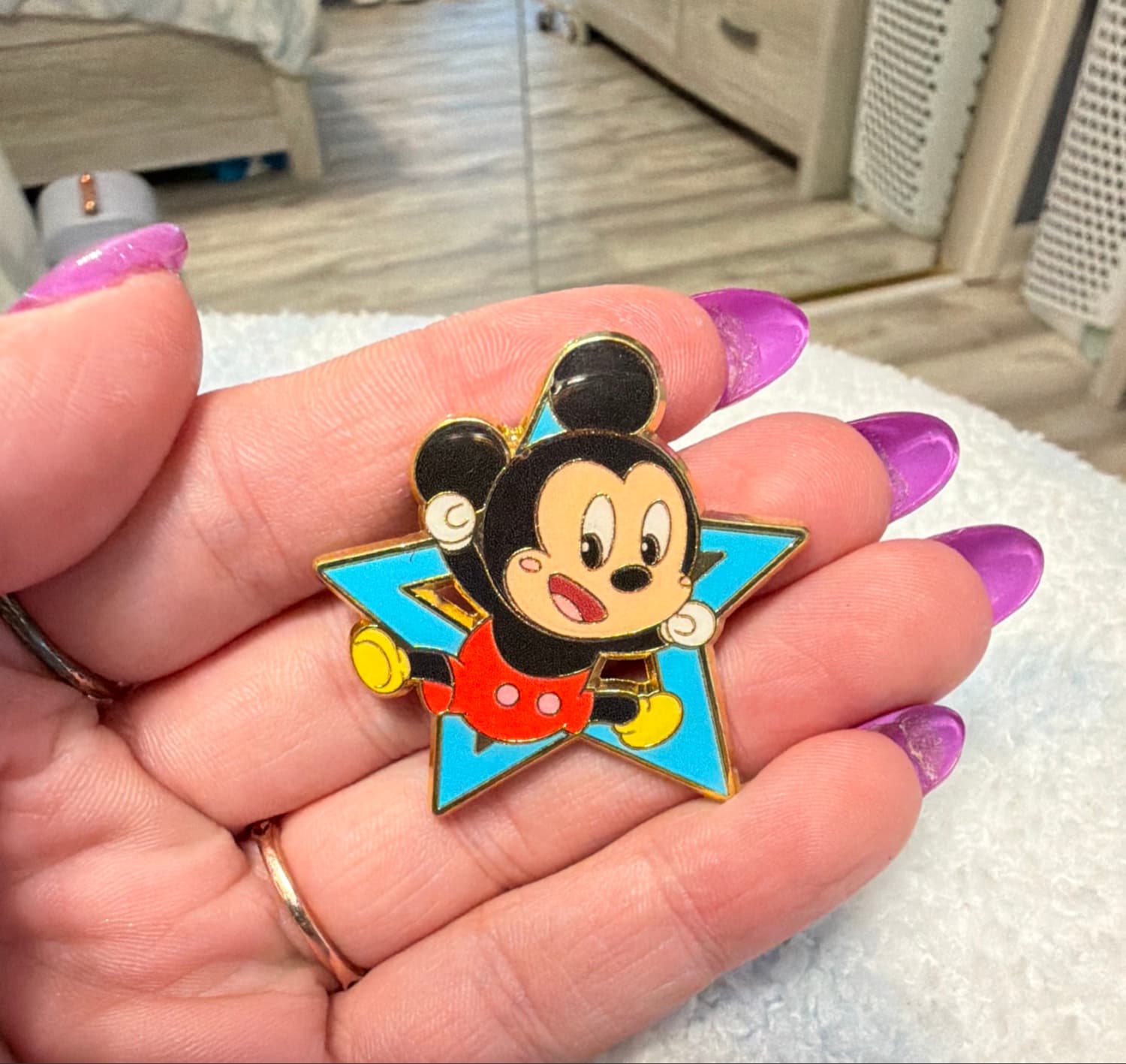 Mickey Mouse Jumping Blue Star Pin front
