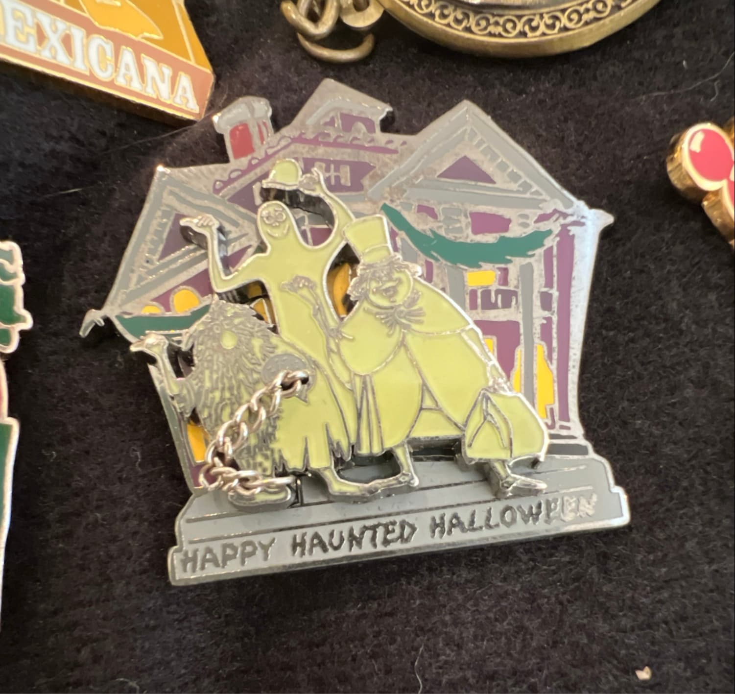 Happy Haunted Halloween Hitchhiking Ghosts Annual Passholder 3D Pin front