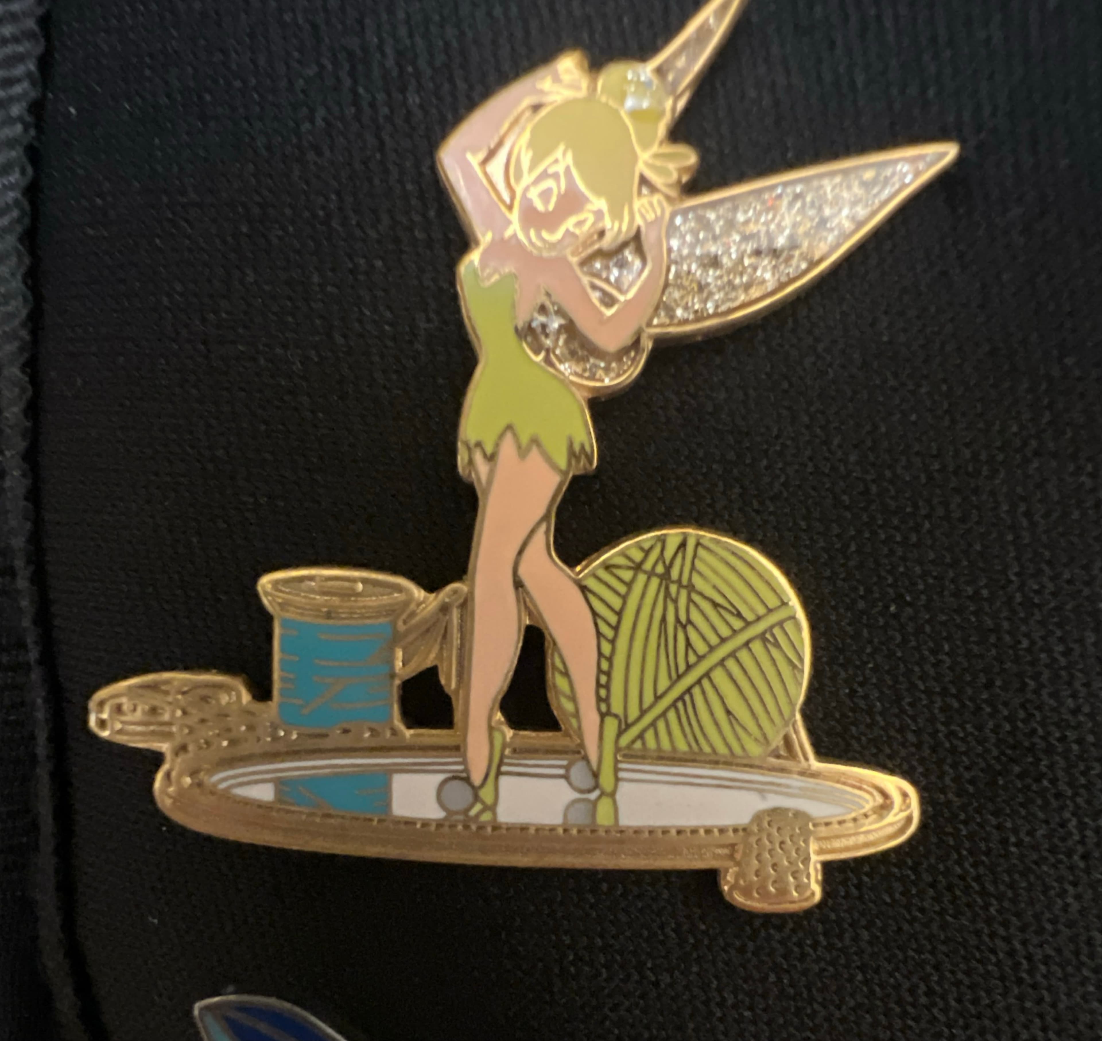 Tinker Bell on Mirror with Yarn Thimble Sewing Needle
