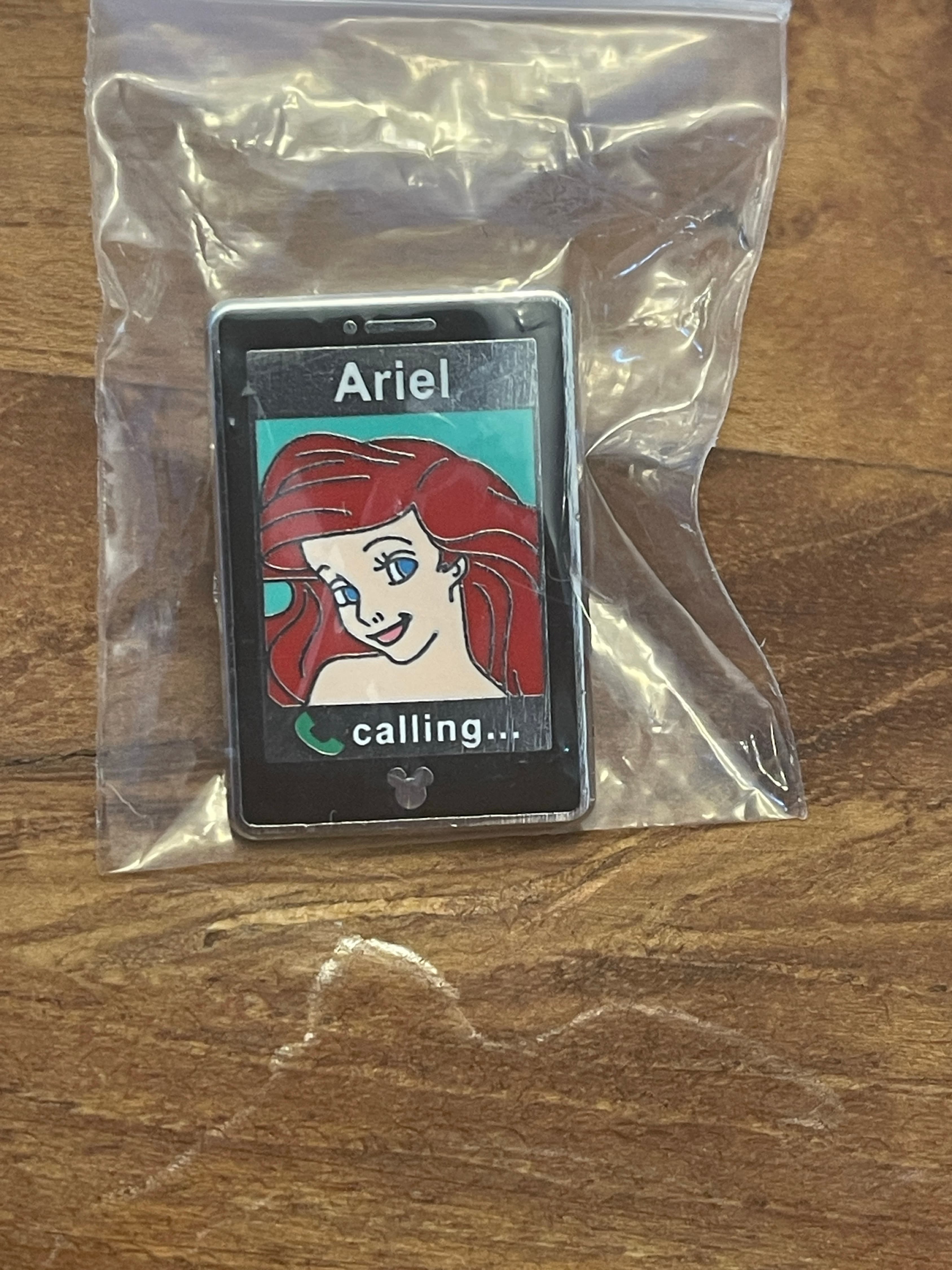 Ariel Calling Mobile Phone Hidden Mickey Pin front